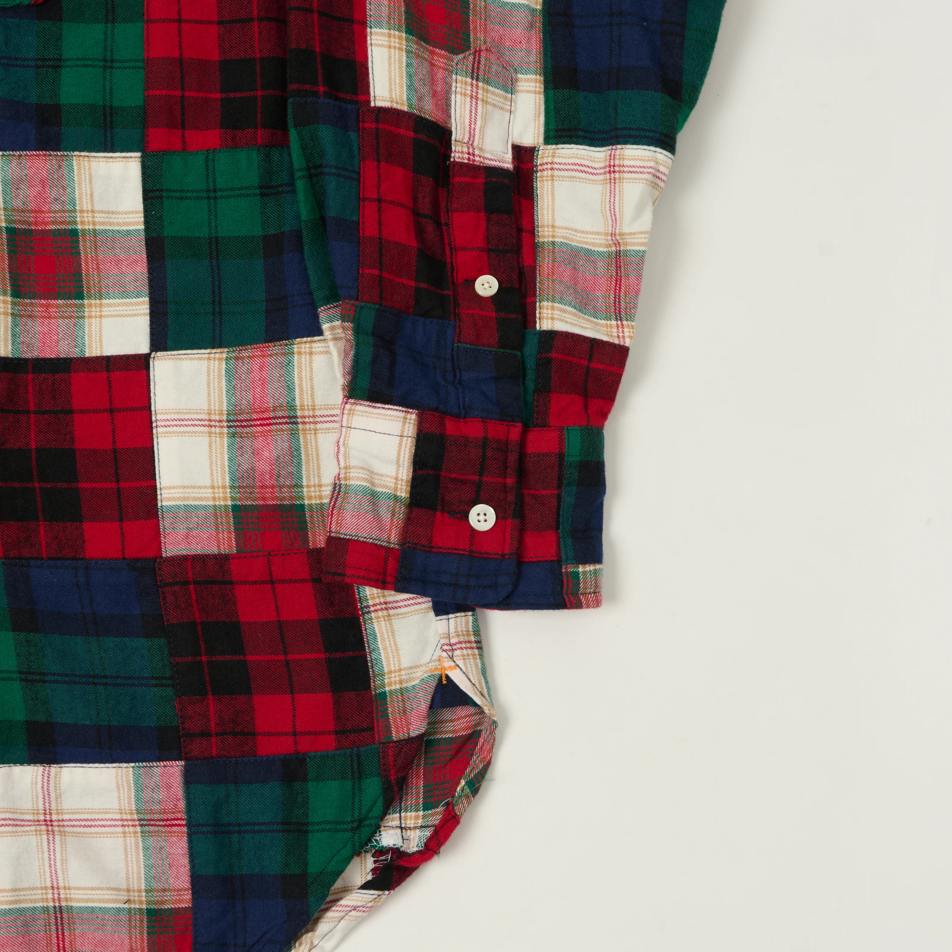 Beams Plus Patchwork Plaid Button Down Shirt - Red/Green - Image 3