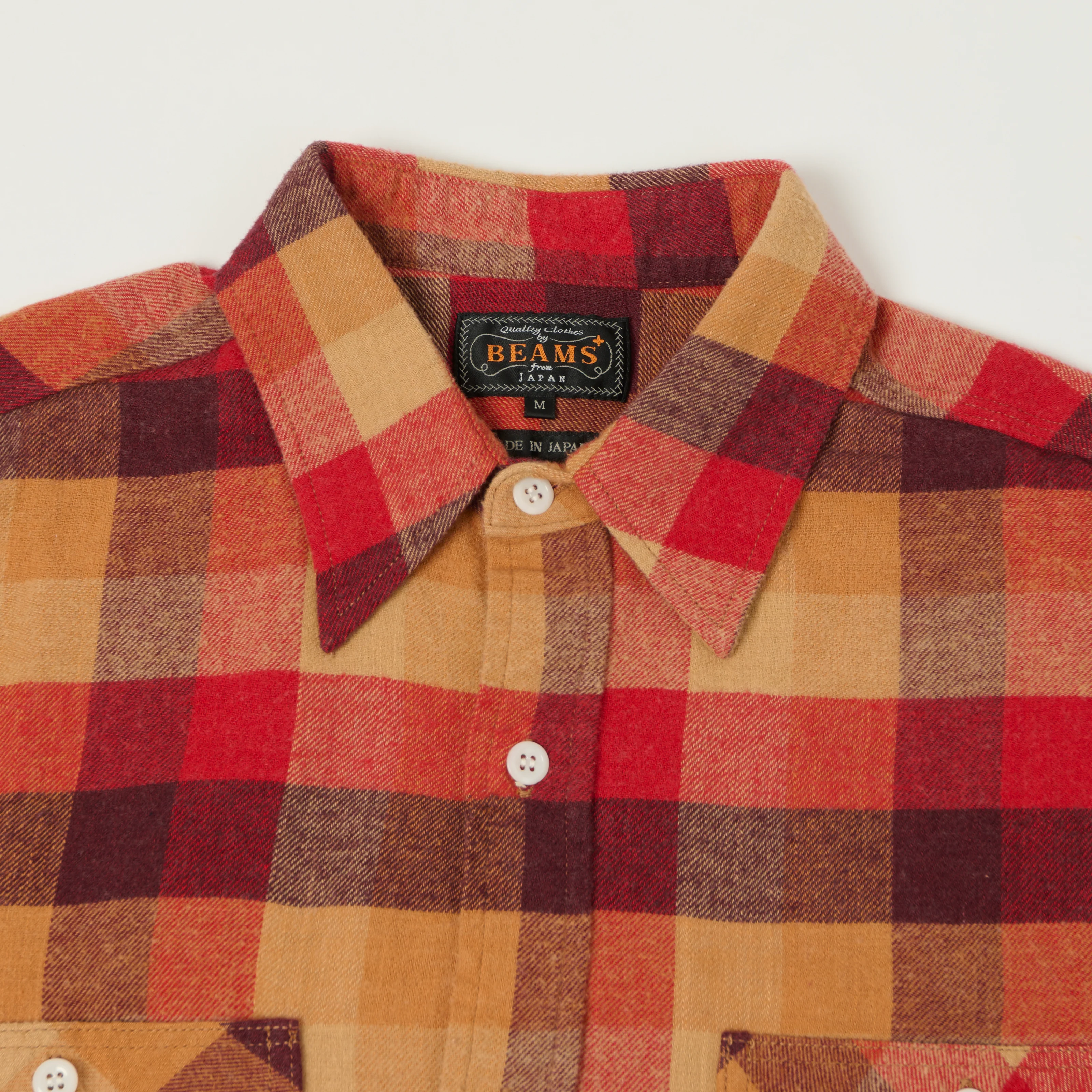 Beams Plus Plaid Flannel Work Shirt - Red - Image 2