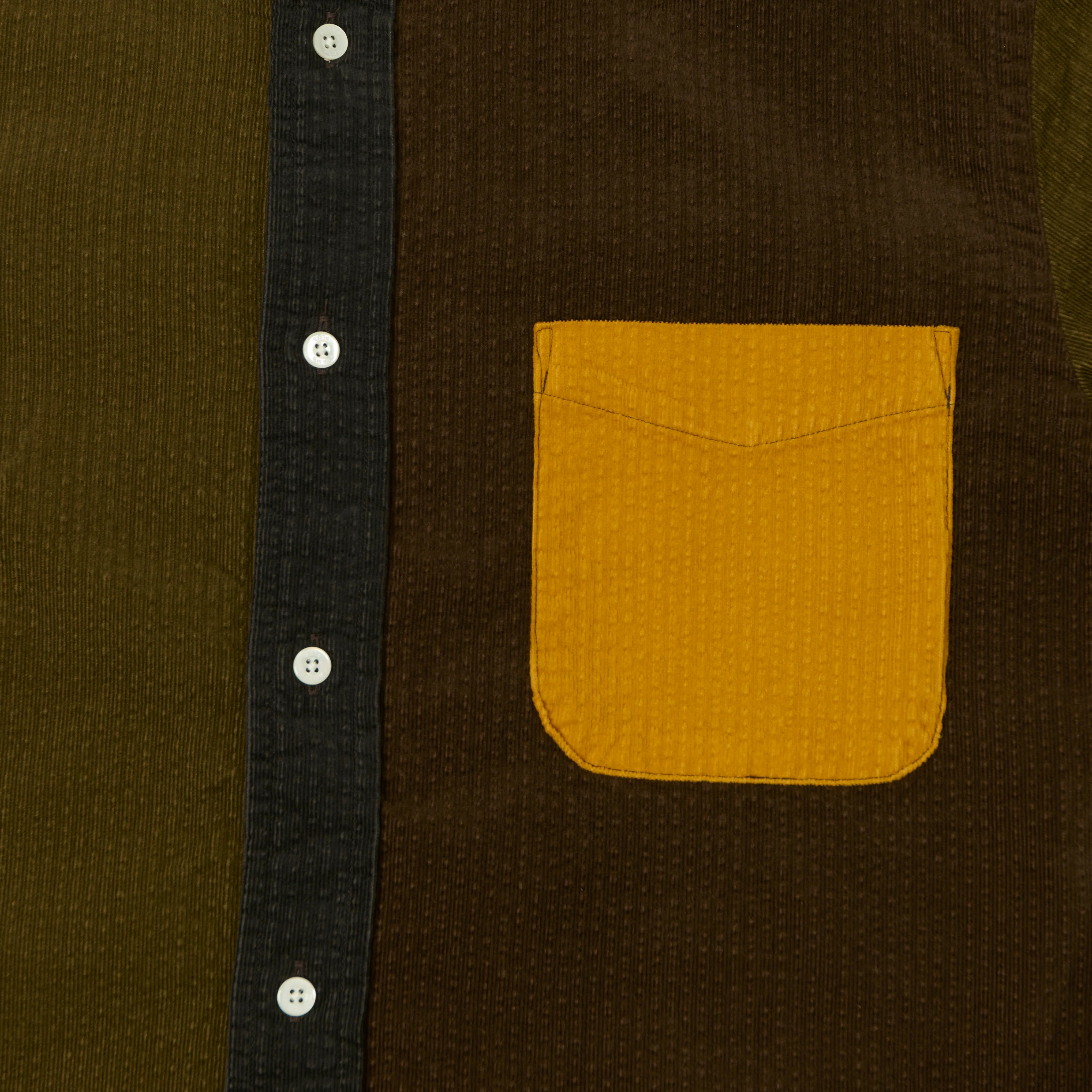 Beams Plus Corduroy Panel Button Down Shirt - Yellow/Multi - Image 4