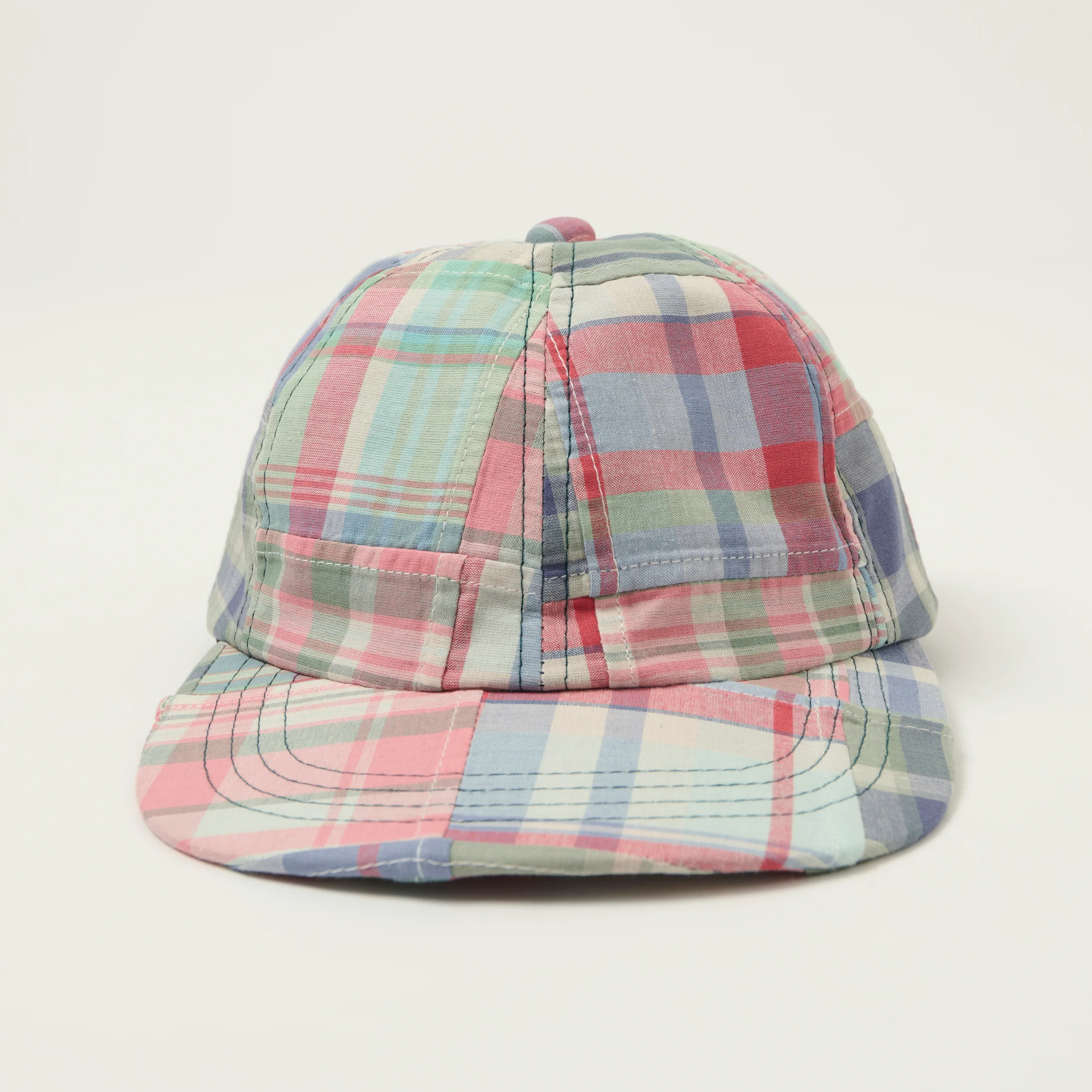 Beams Plus 6-Panel Patchwork Madras Baseball Cap - Pink - Image 3