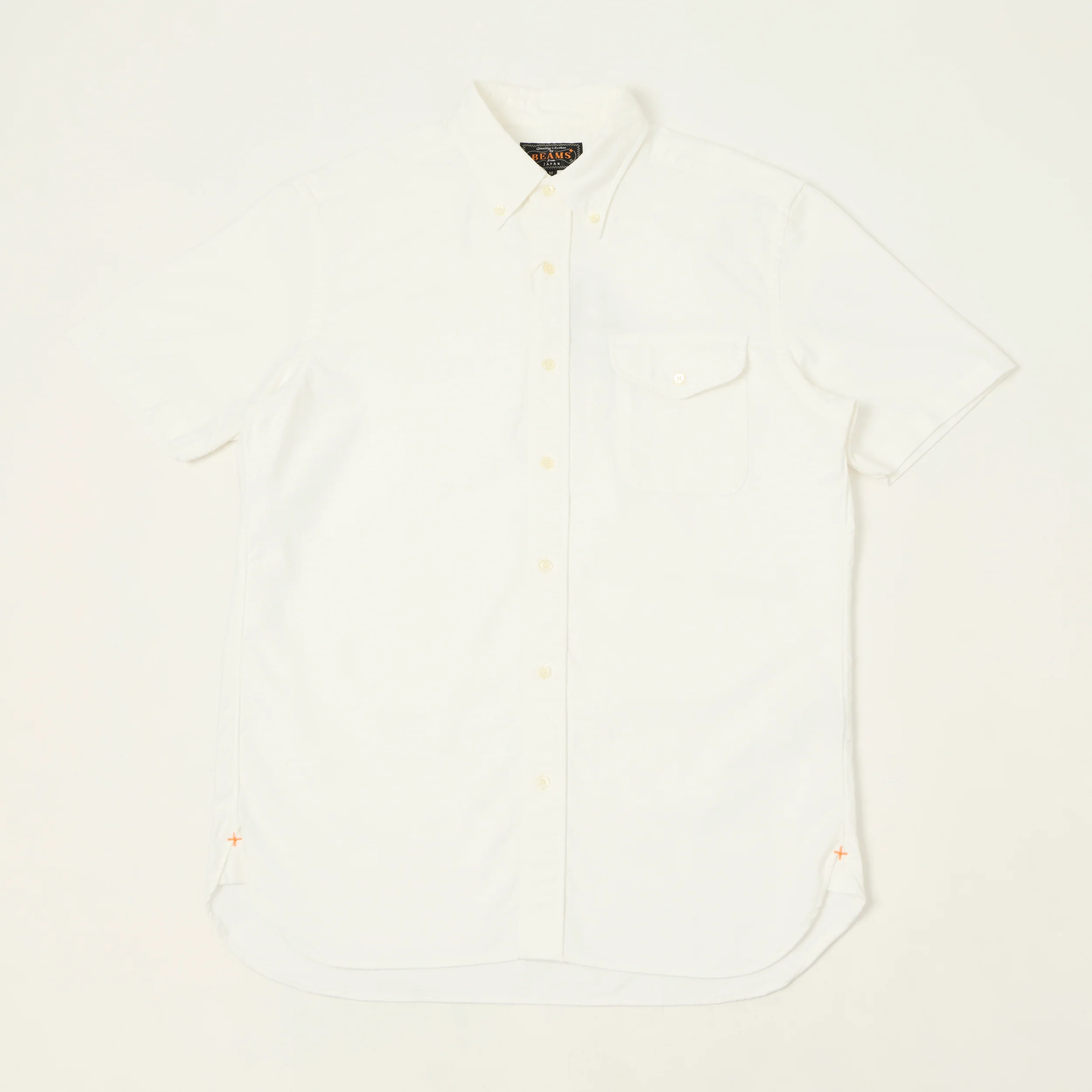 Beams Plus Button Down Short Sleeve Oxford Shirt - White