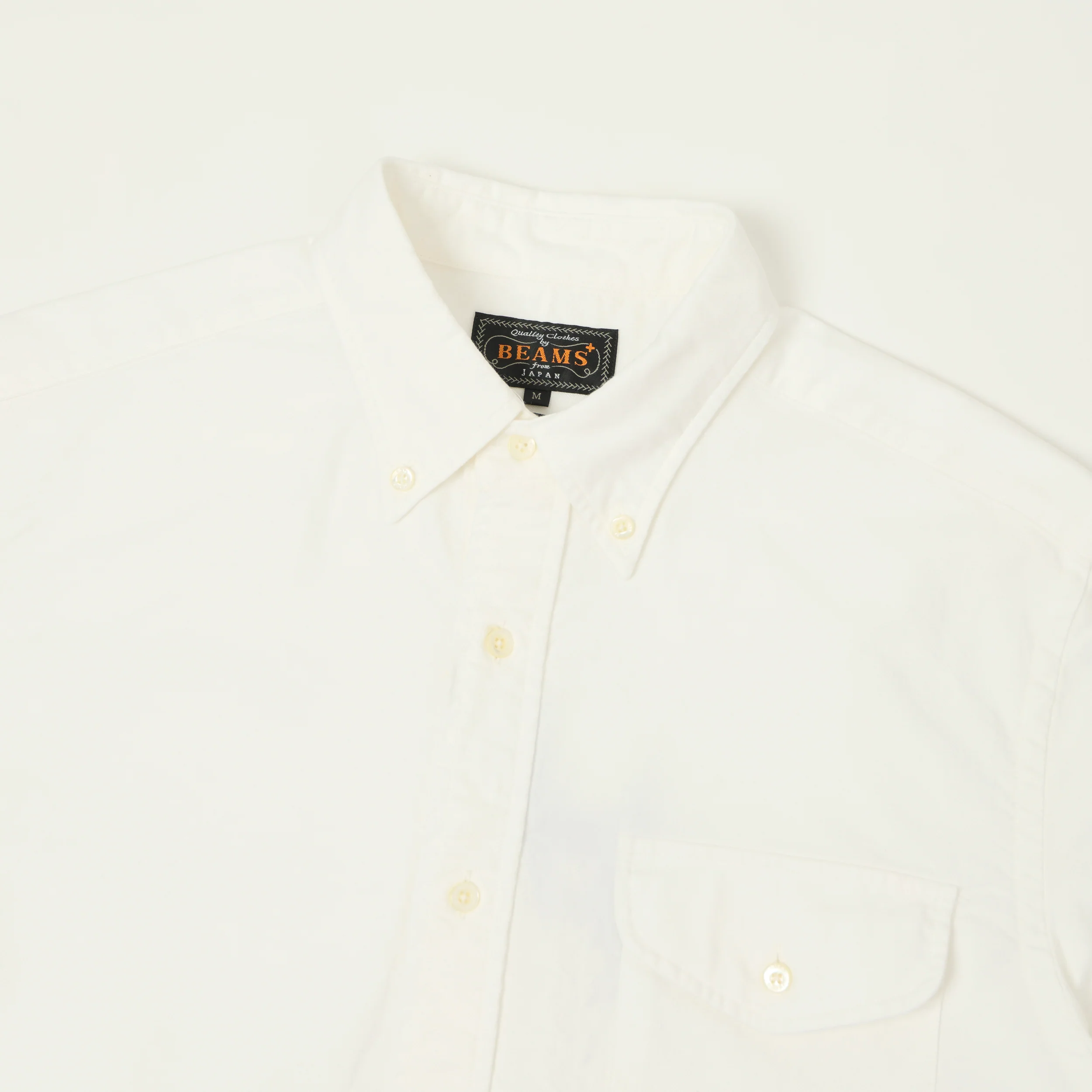Beams Plus Button Down Short Sleeve Oxford Shirt - White - Image 2