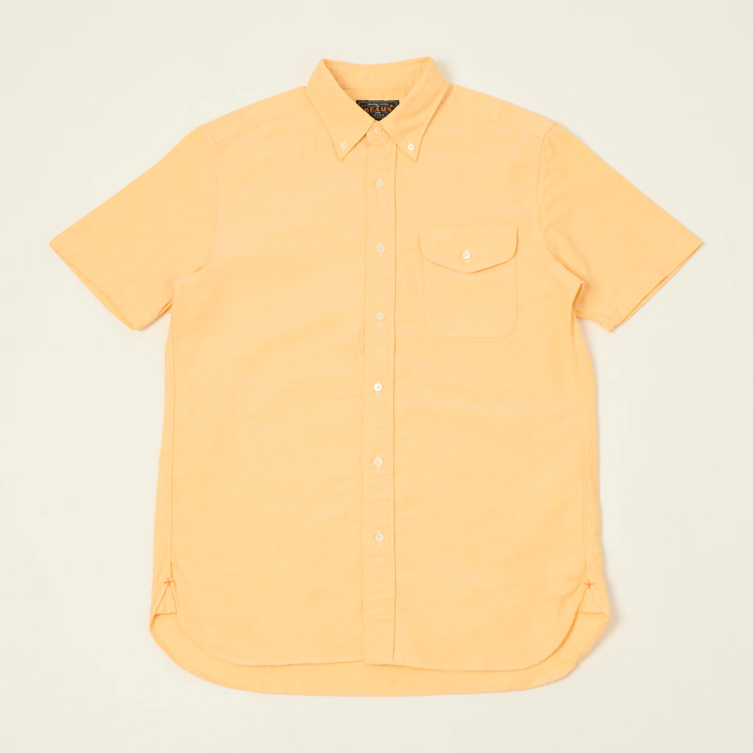 Beams Plus Button Down Short Sleeve Oxford Shirt - Yellow