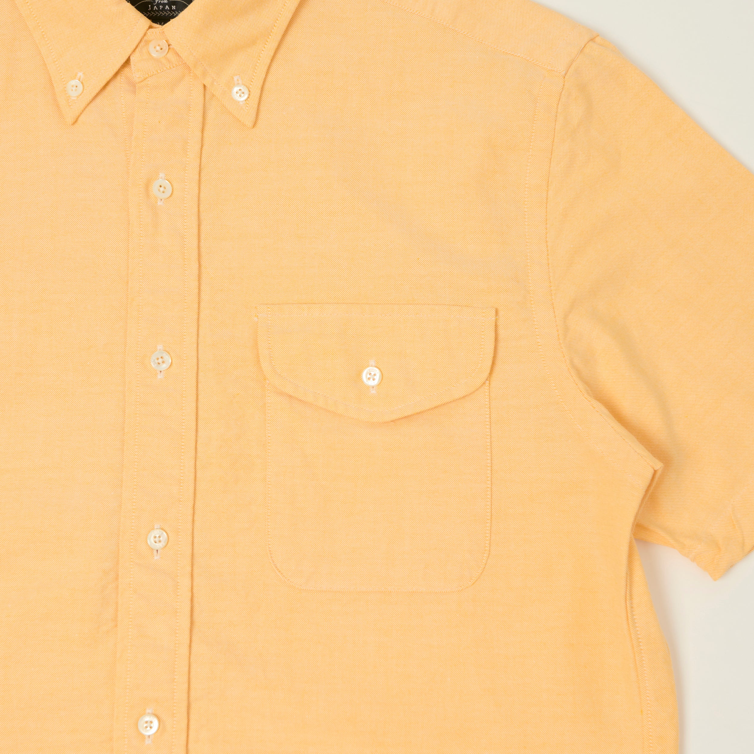 Beams Plus Button Down Short Sleeve Oxford Shirt - Yellow - Image 4
