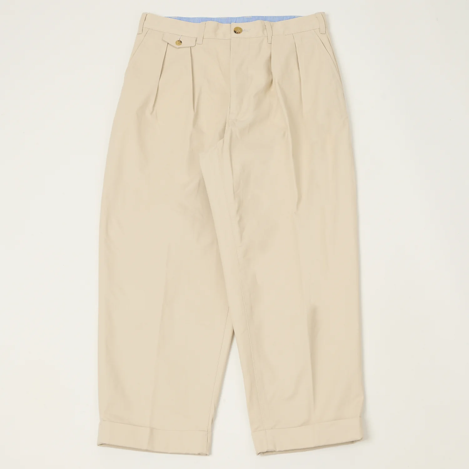 Beams Plus Double Pleat Twill Trousers - Cement