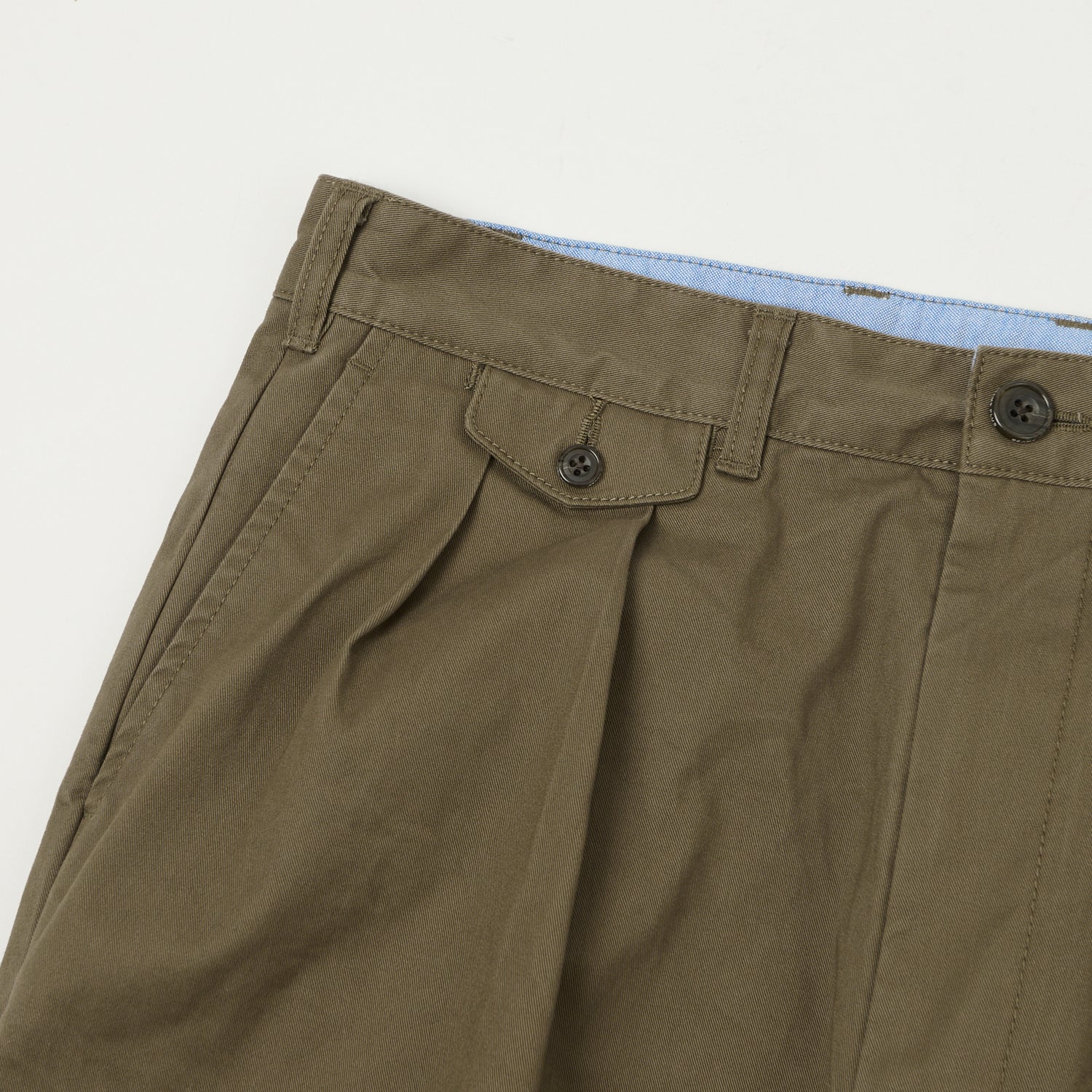 Beams Plus Double Pleat Twill Trousers - Olive - Image 3