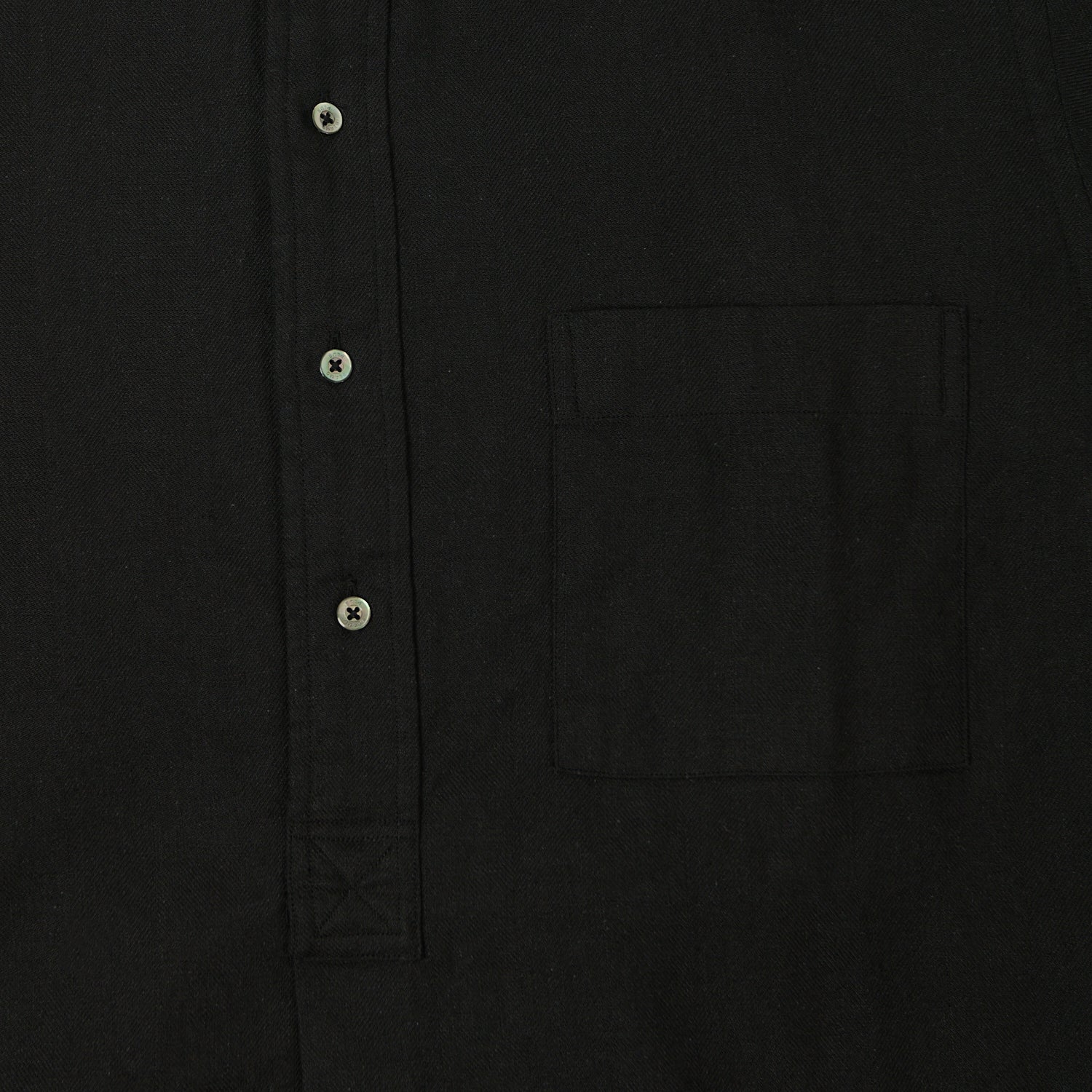 Beams Plus Herringbone Twill Band Collar Pullover Shirt - Black - Image 3