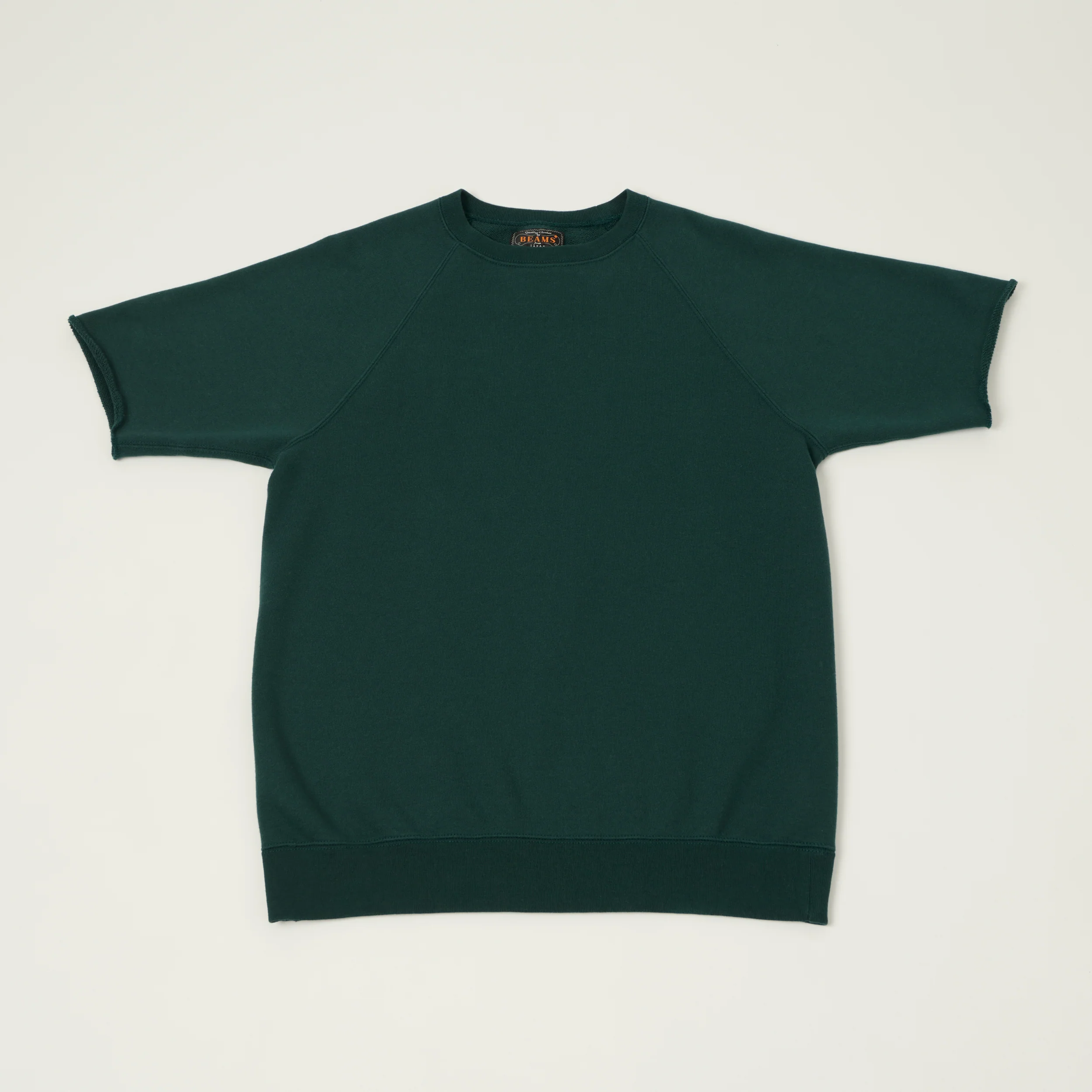 Beams Plus Cut Off Sleeve Raglan Sweatshirt - Dark Green