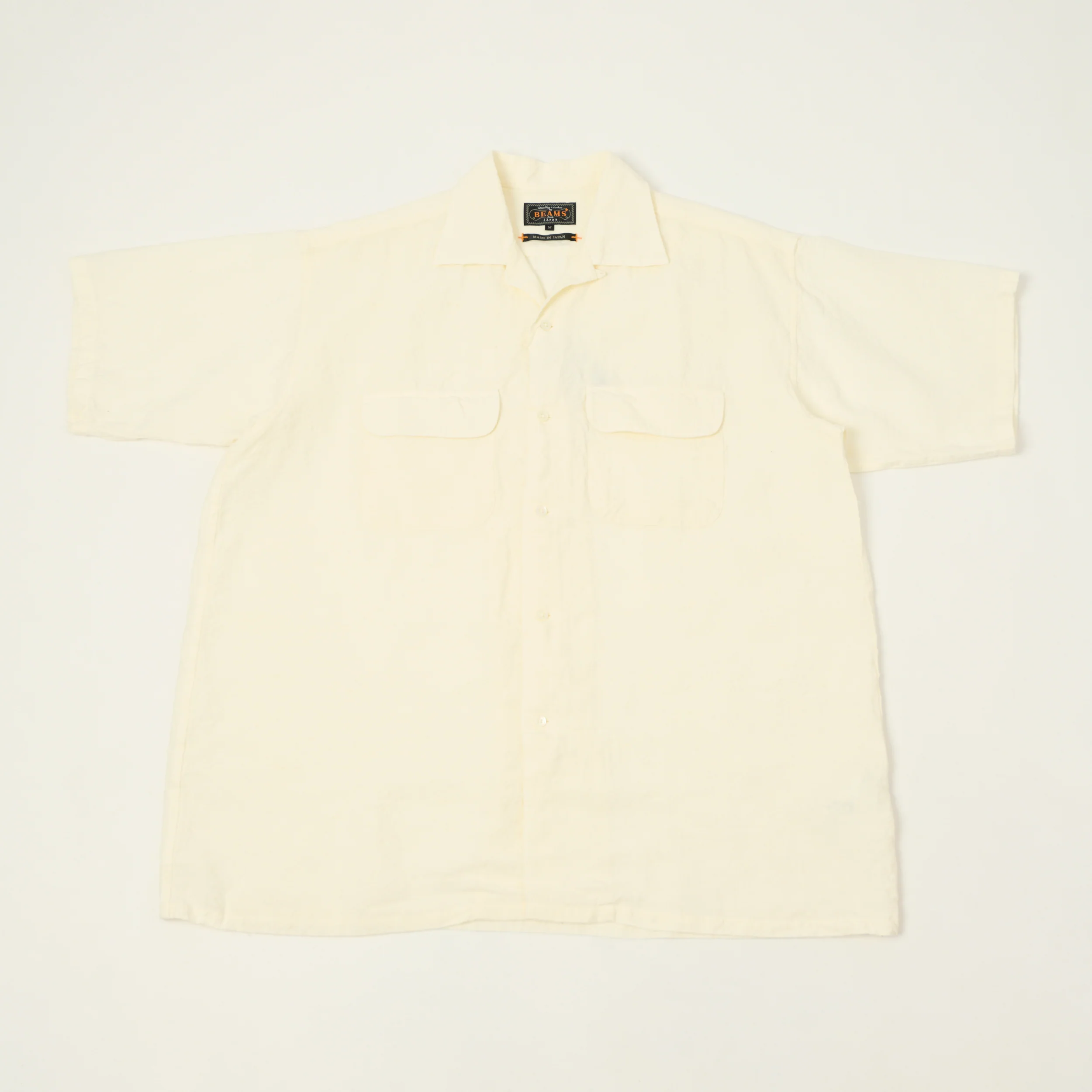 Beams Plus Open Collar Short Sleeve Linen Shirt - White