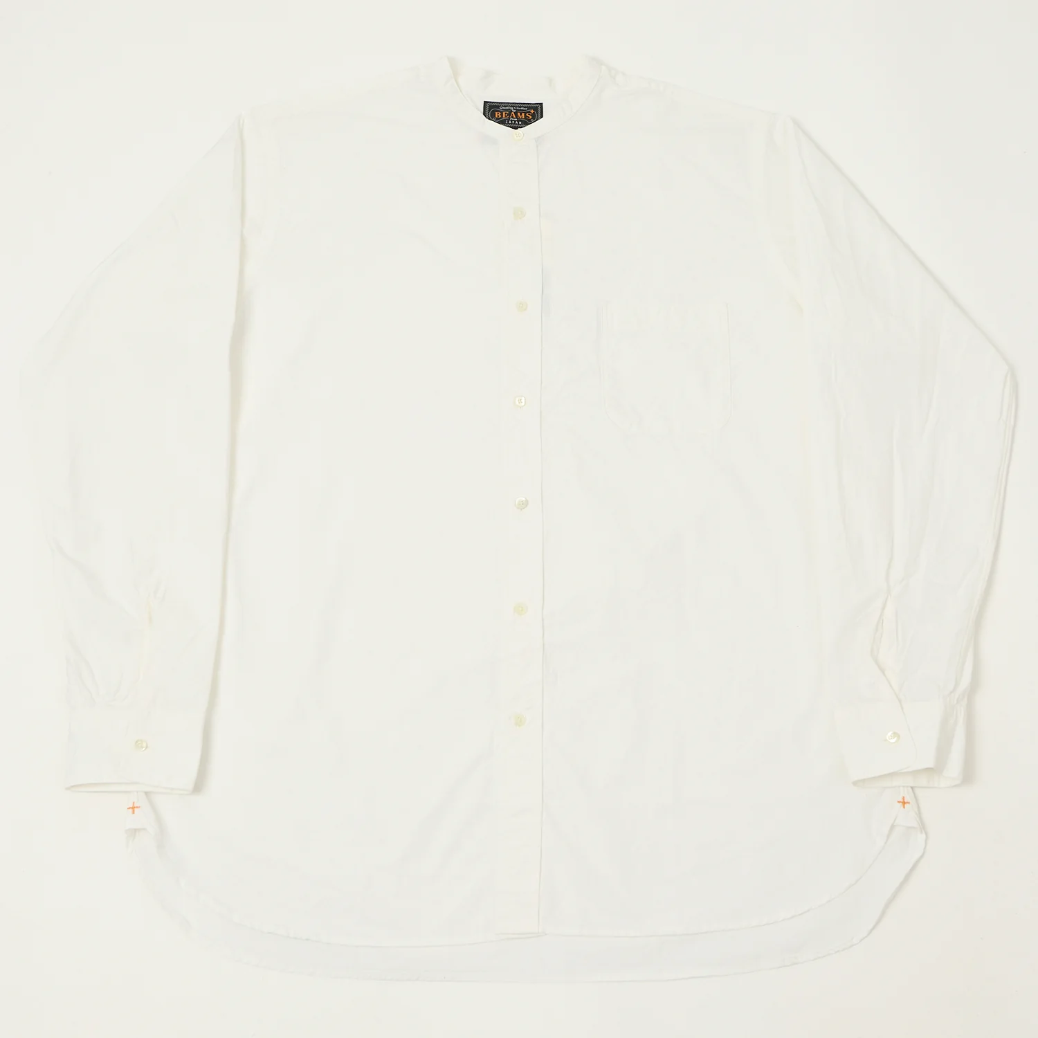 Beams Plus Superfine Band Collar Shirt - White