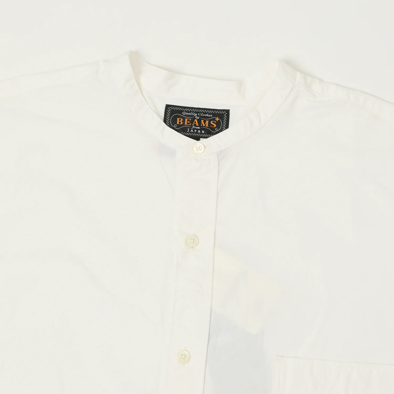 Beams Plus Superfine Band Collar Shirt - White - Image 2