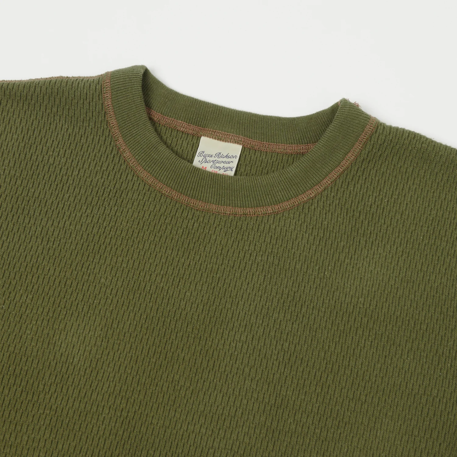 Buzz Rickson's Long Sleeve Thermal T-Shirt - Olive - Image 2
