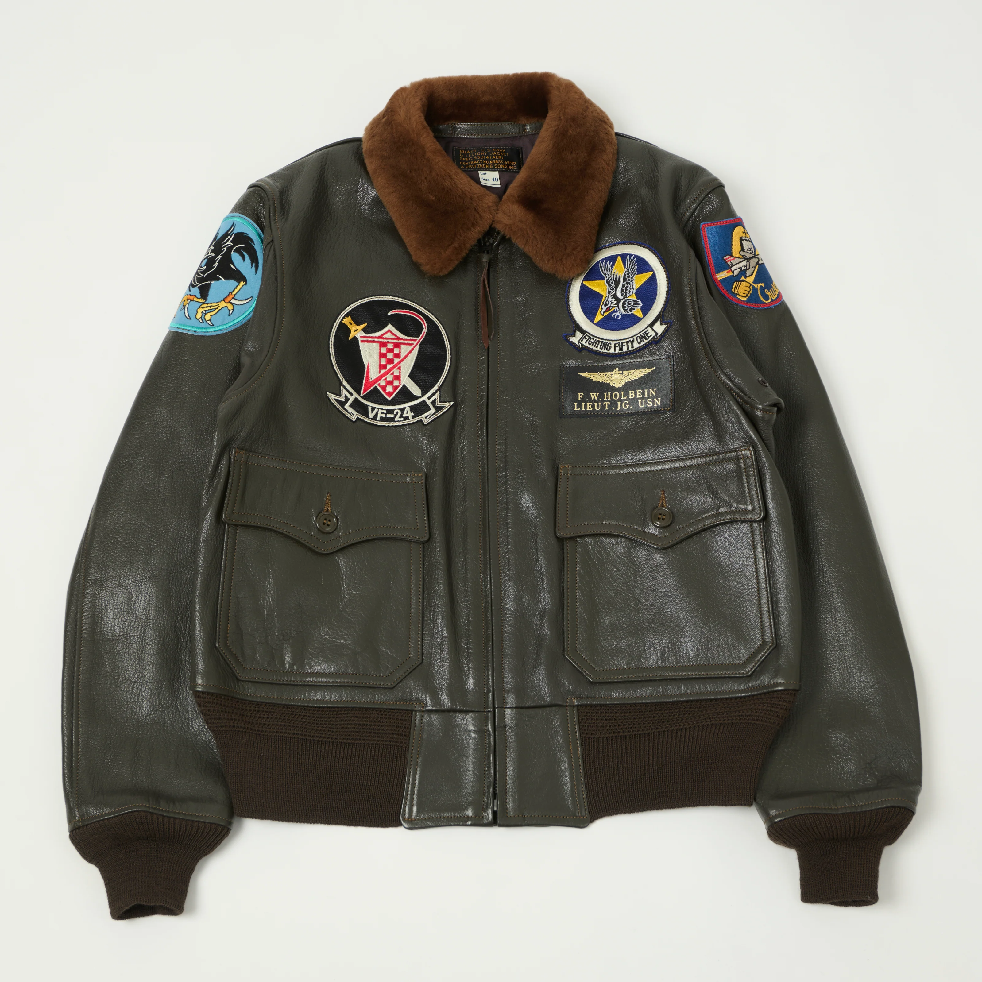 Buzz Rickson's Pritzker & Sons 'Last Gunfighters' Leather G-1 Flight Jacket - Grey Brown