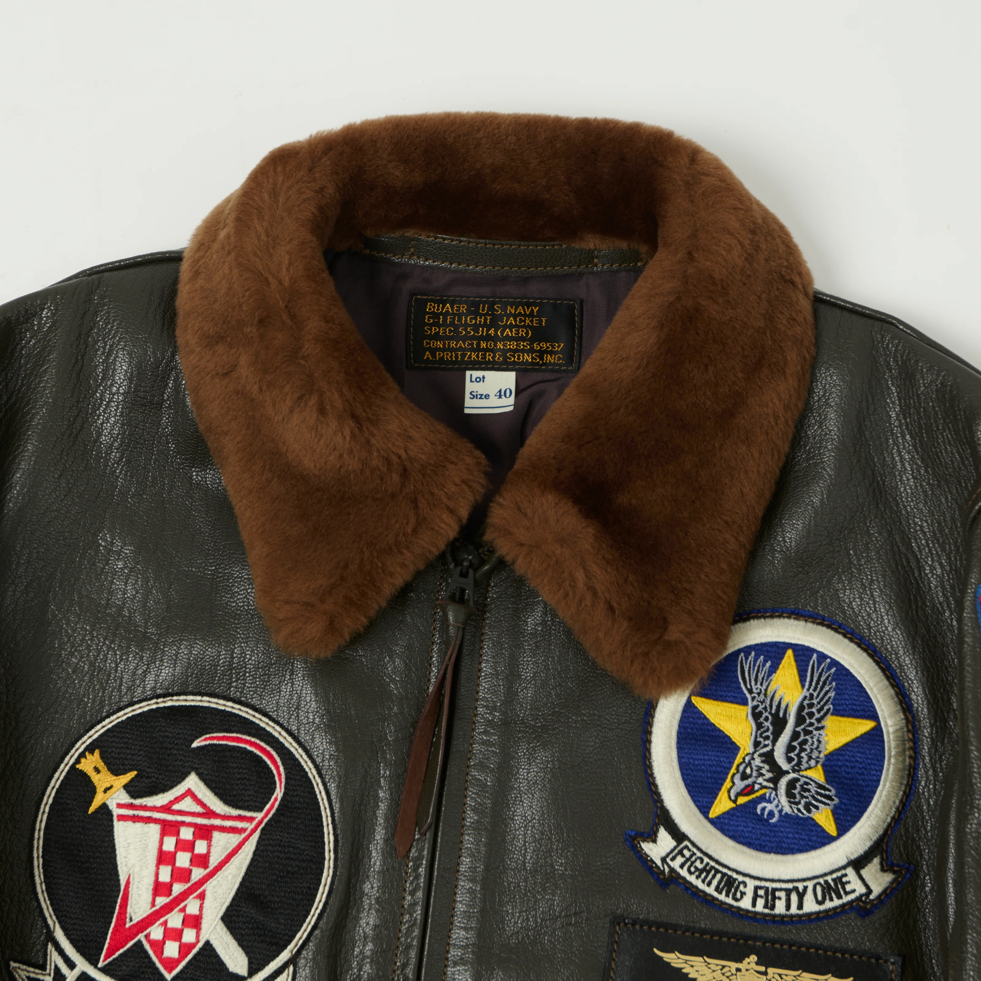 Buzz Rickson's Pritzker & Sons 'Last Gunfighters' Leather G-1 Flight Jacket - Grey Brown - Image 2