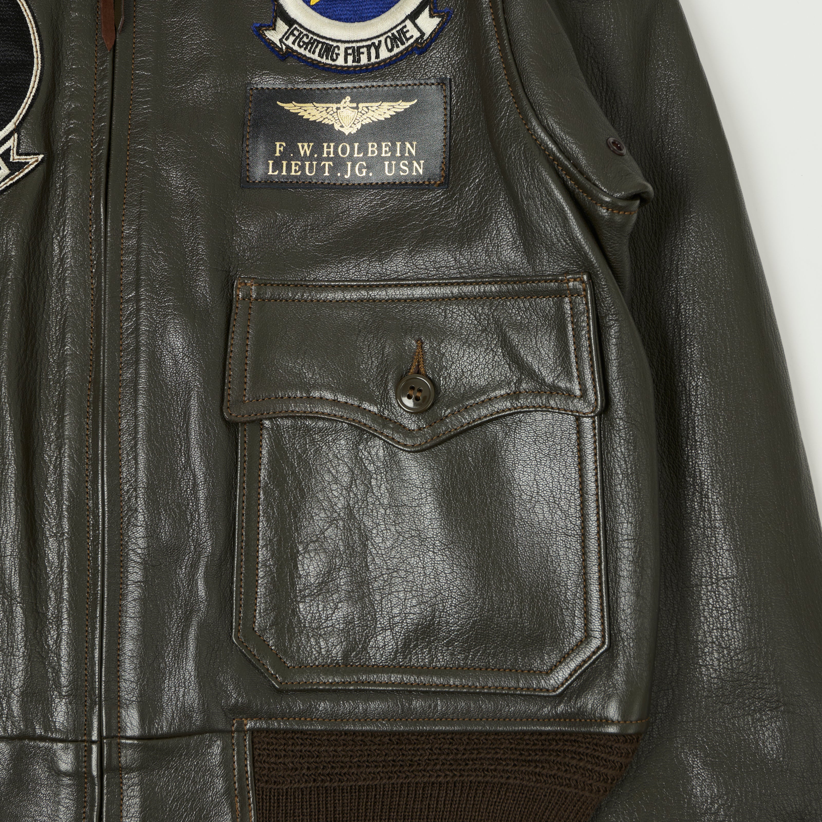Buzz Rickson's Pritzker & Sons 'Last Gunfighters' Leather G-1 Flight Jacket - Grey Brown - Image 4