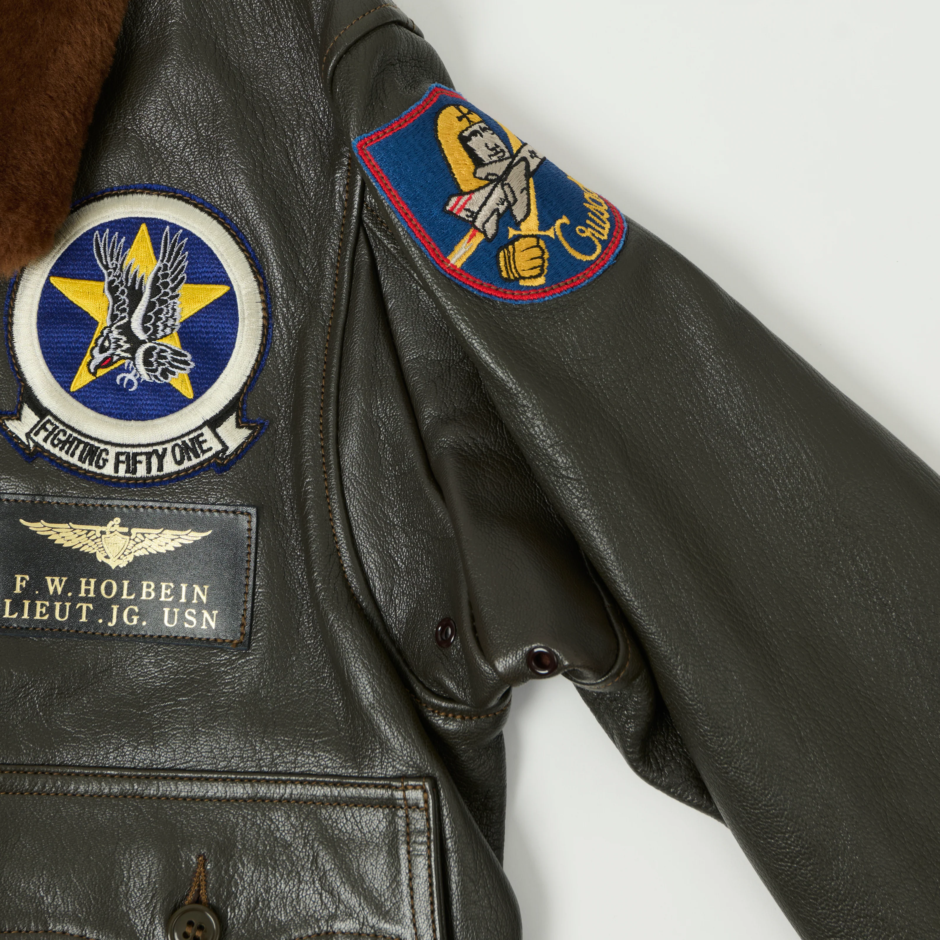 Buzz Rickson's Pritzker & Sons 'Last Gunfighters' Leather G-1 Flight Jacket - Grey Brown - Image 7