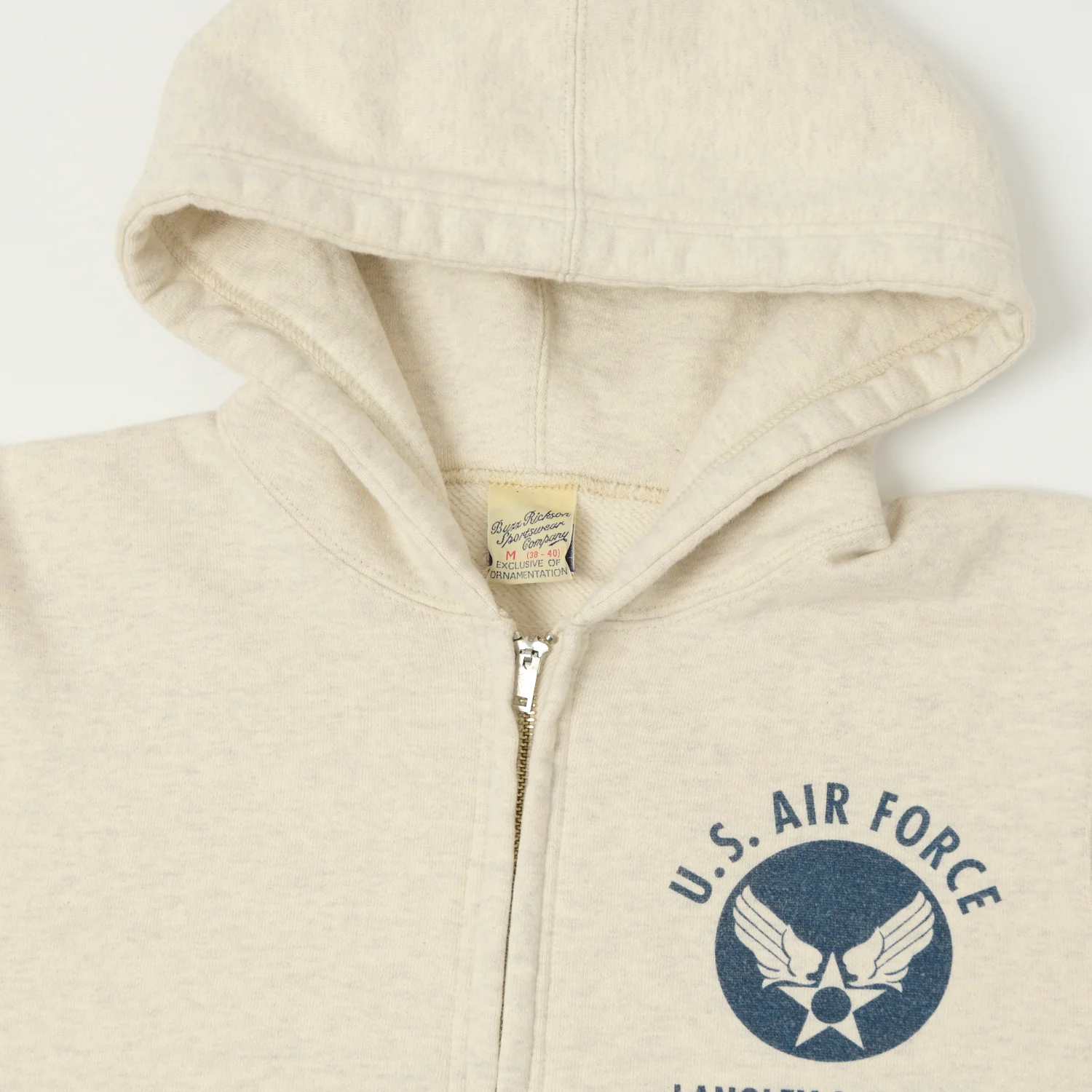 Buzz Rickson's U.S.A.F Full Zip Sweat Parka - Oatmeal - Image 3