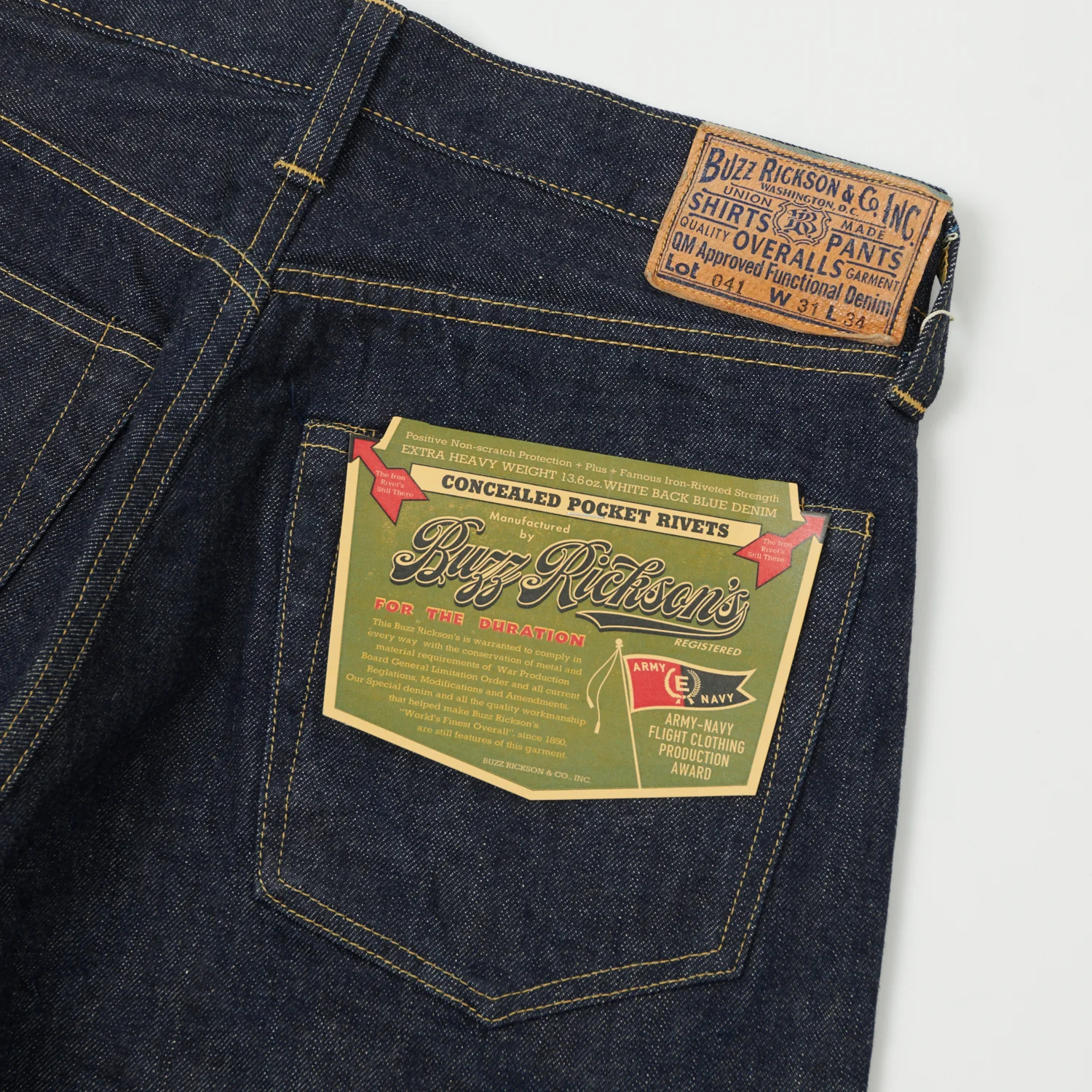 Buzz Rickson's WWII 'Waist Overall' 13.6oz Loose Straight Jean - Raw - Image 2