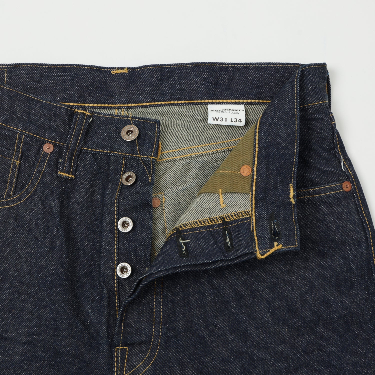 Buzz Rickson's WWII 'Waist Overall' 13.6oz Loose Straight Jean - Raw - Image 4