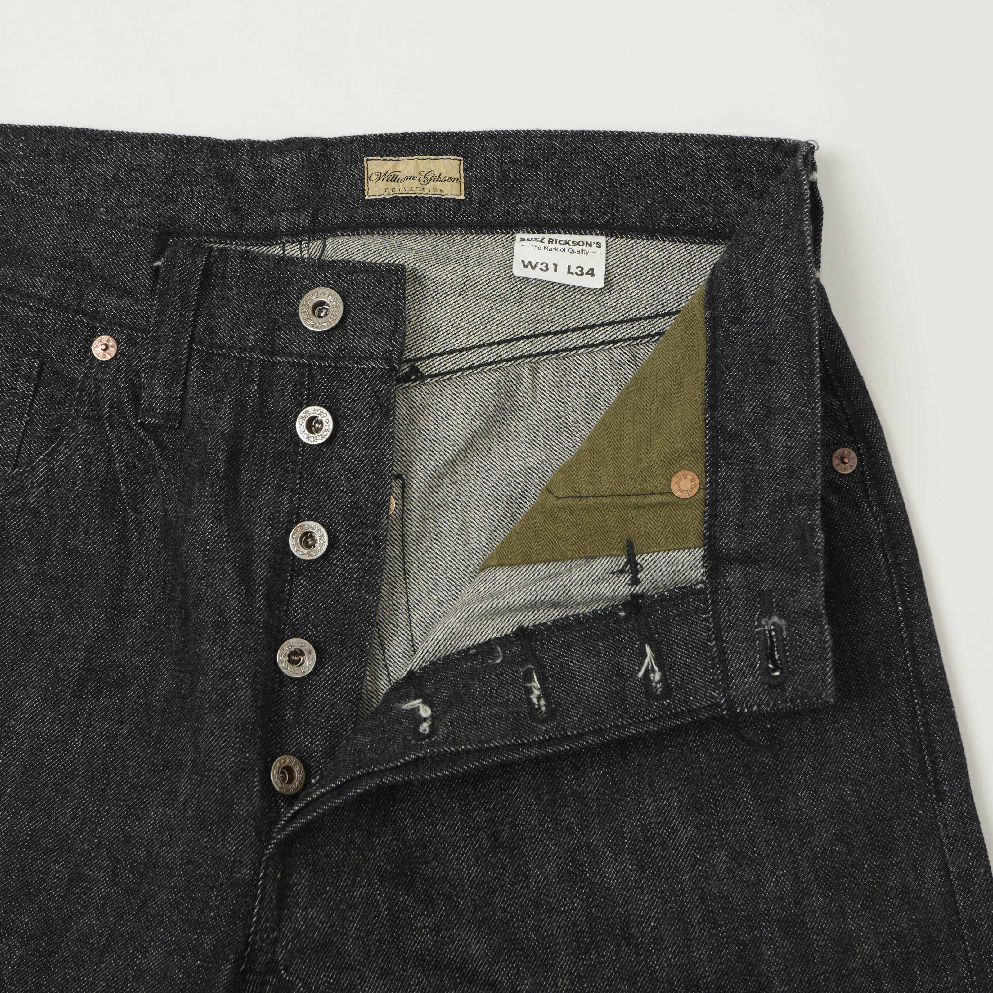 Buzz Rickson's WWII 'Waist Overall' 13.6oz Loose Straight Jean - Black One Wash - Image 5