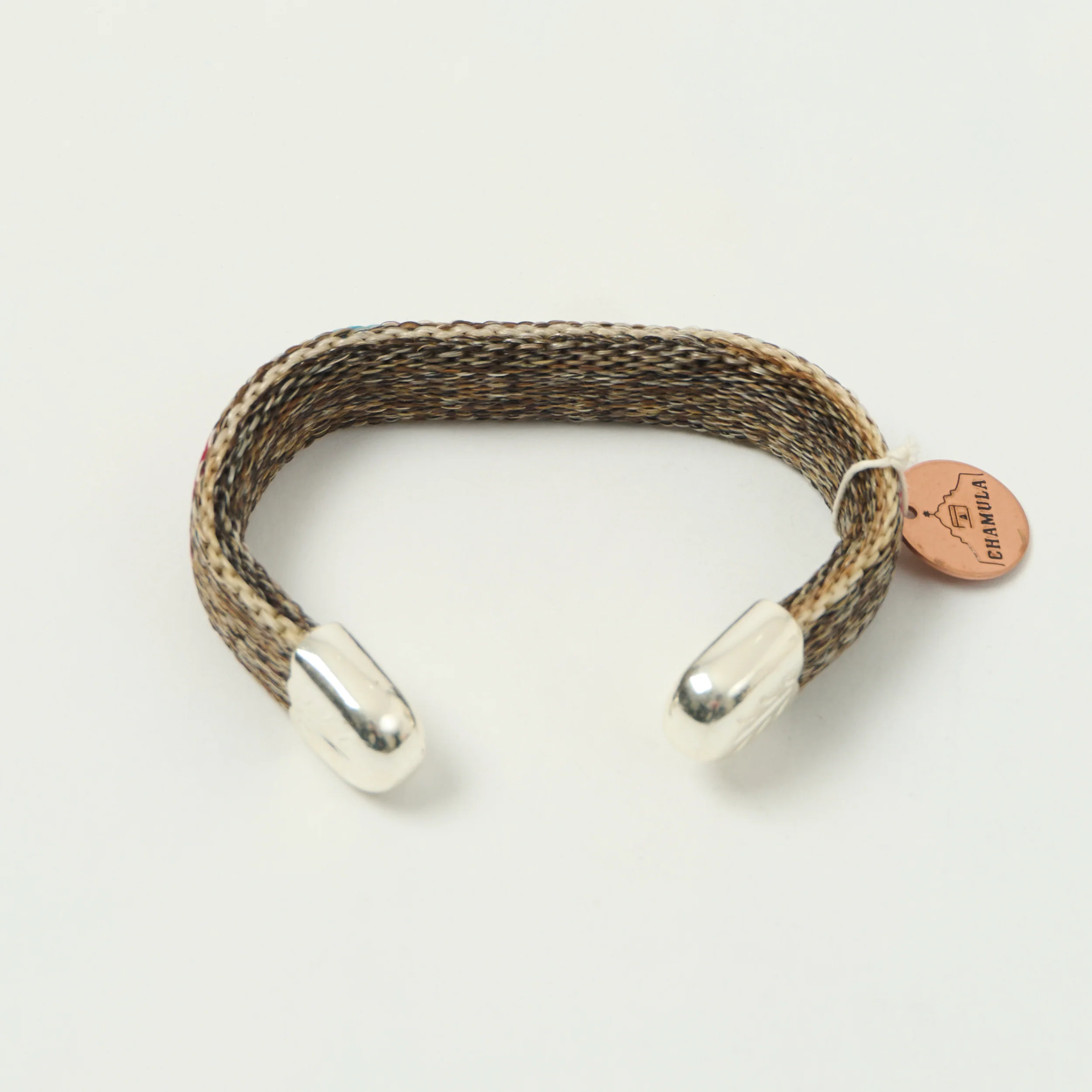 Chamula Bendable Horsehair Bracelet - White/Turquoise/Red - Image 2