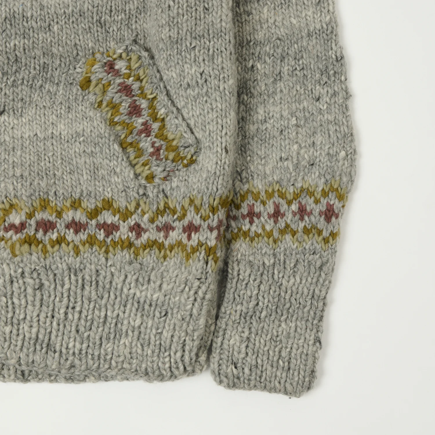Chamula Merino Wool 'Fair Isle #3' Zip Through Cardigan - Pearl Grey - Image 3