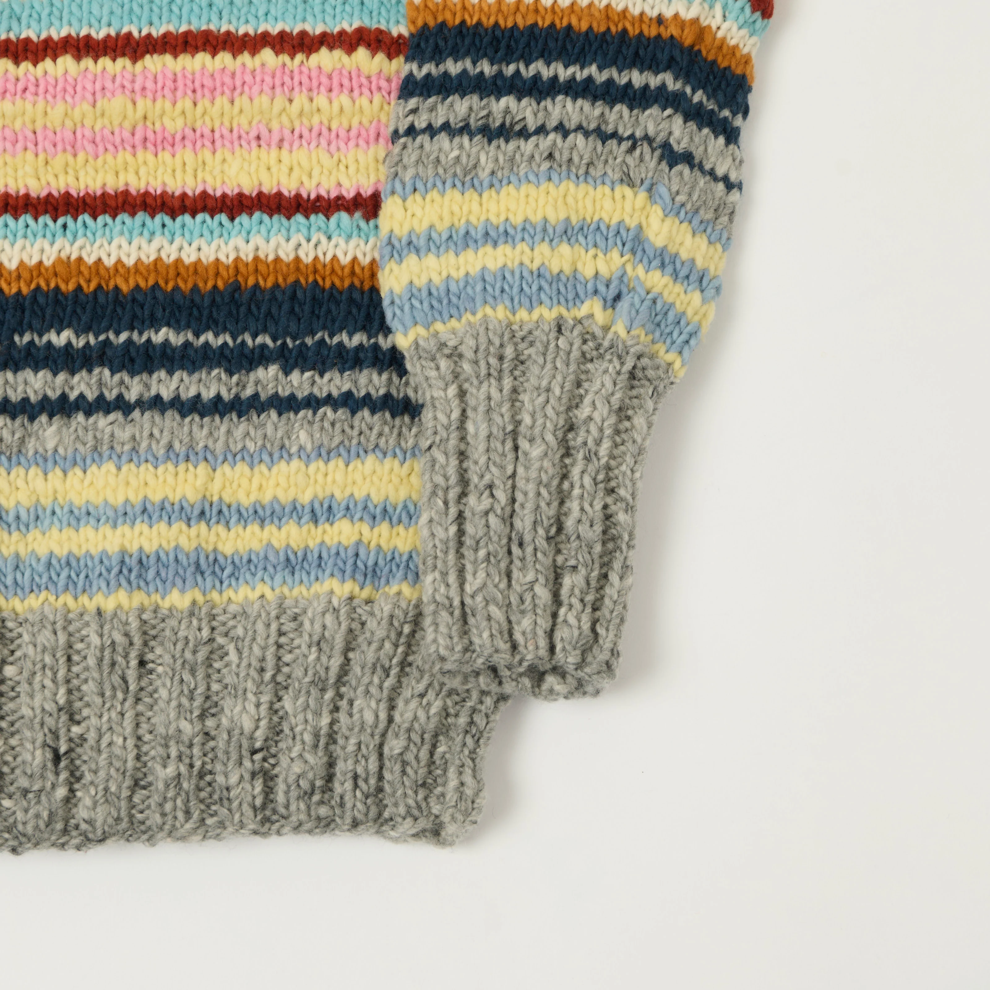 Chamula Merino Wool Multi Stripe Jumper - Pearl Grey - Image 3