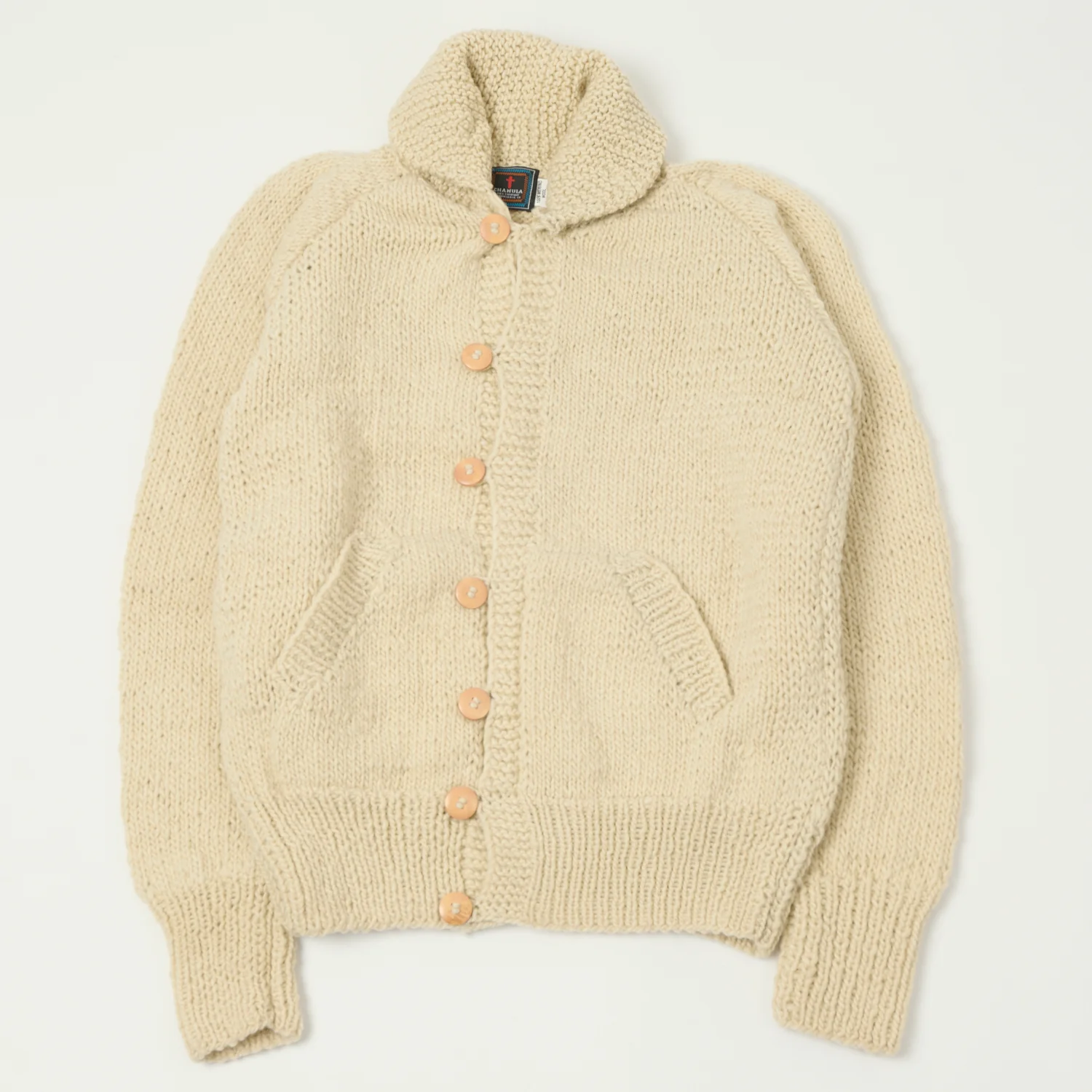 Chamula Merino Wool Shawl Collar Button Up Cardigan - Ivory