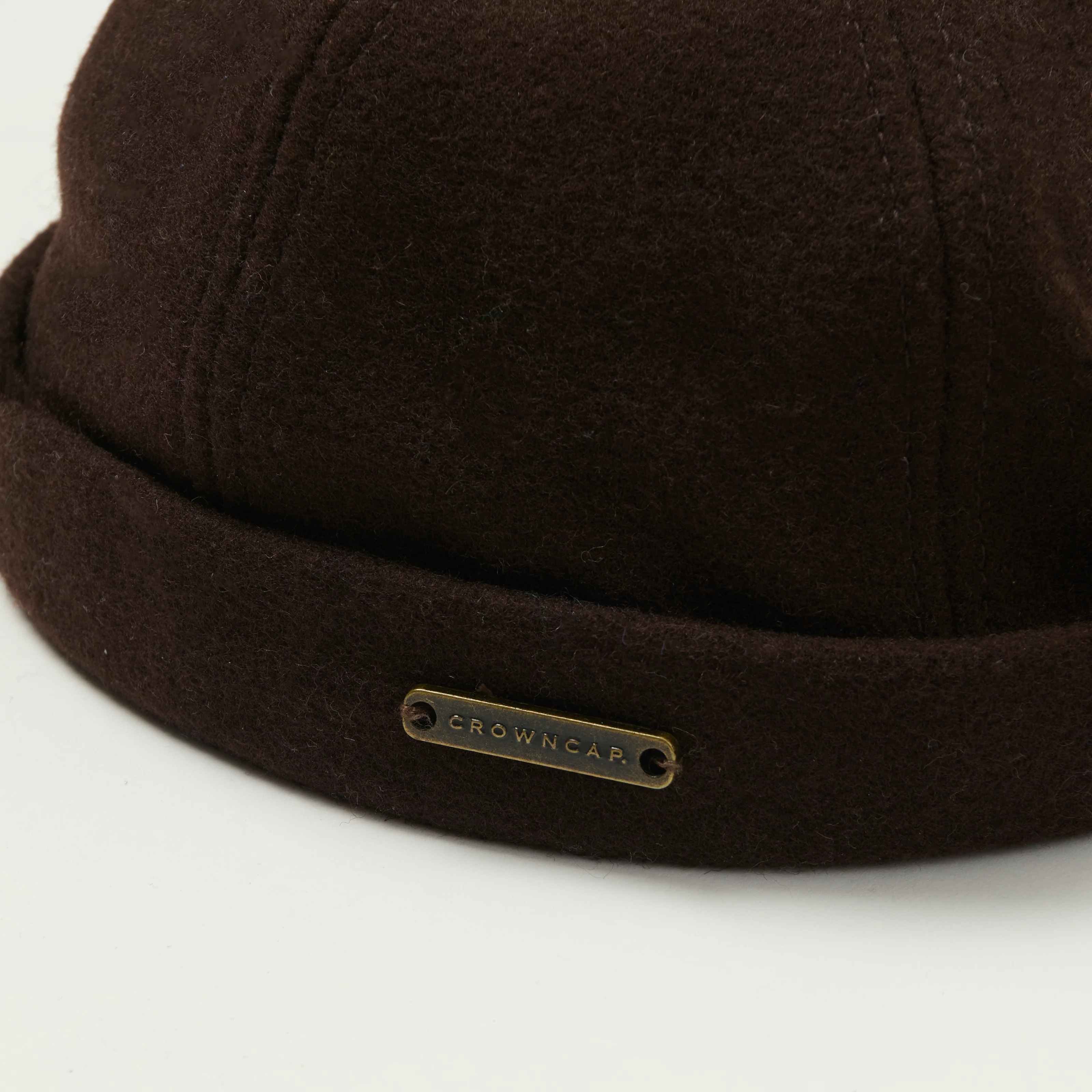 Crown Cap 1-011F Melton Wool Beanie Cap - Brown - Image 2