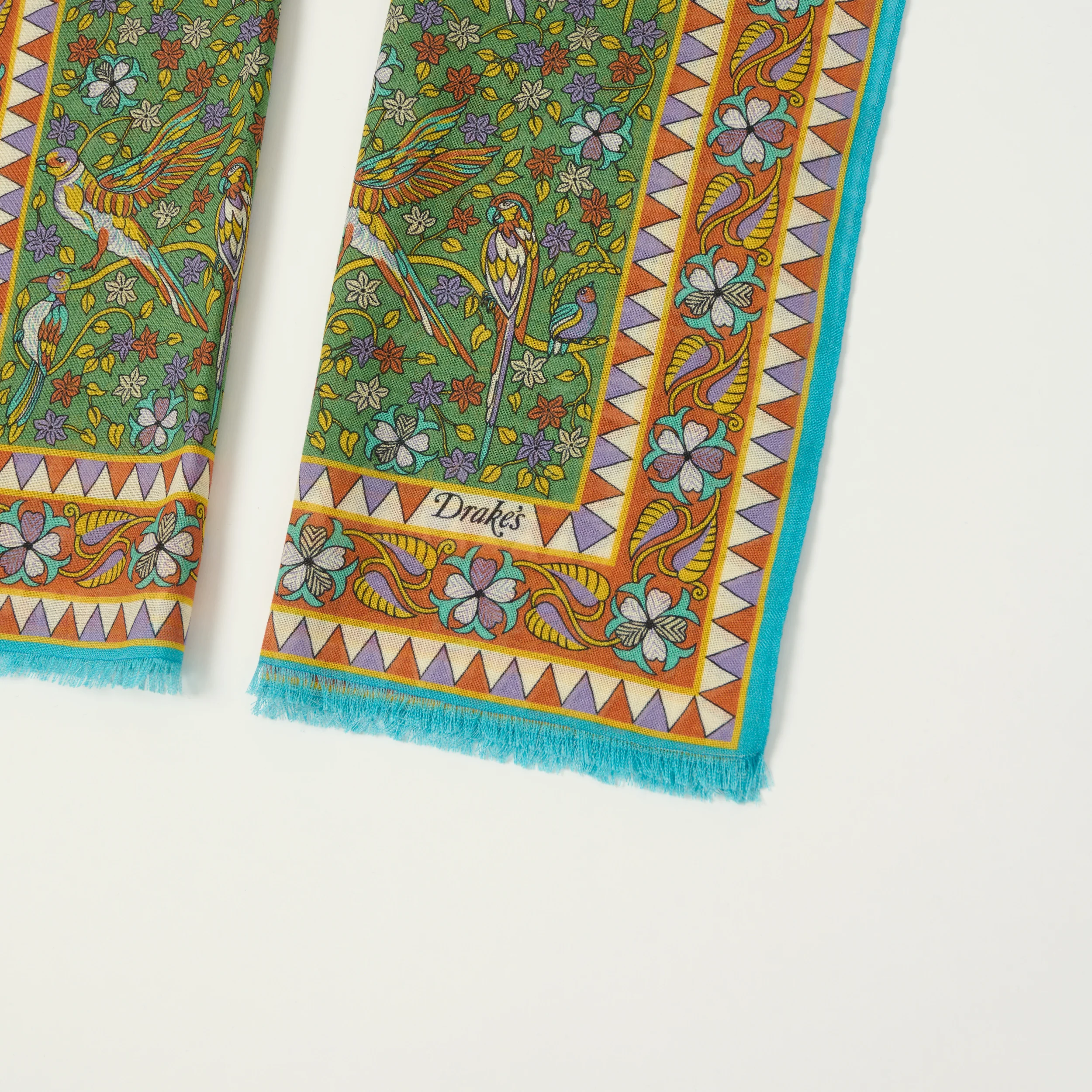 Drake's 'Birds and Flowers' Wool/Silk Scarf - Green - Image 2