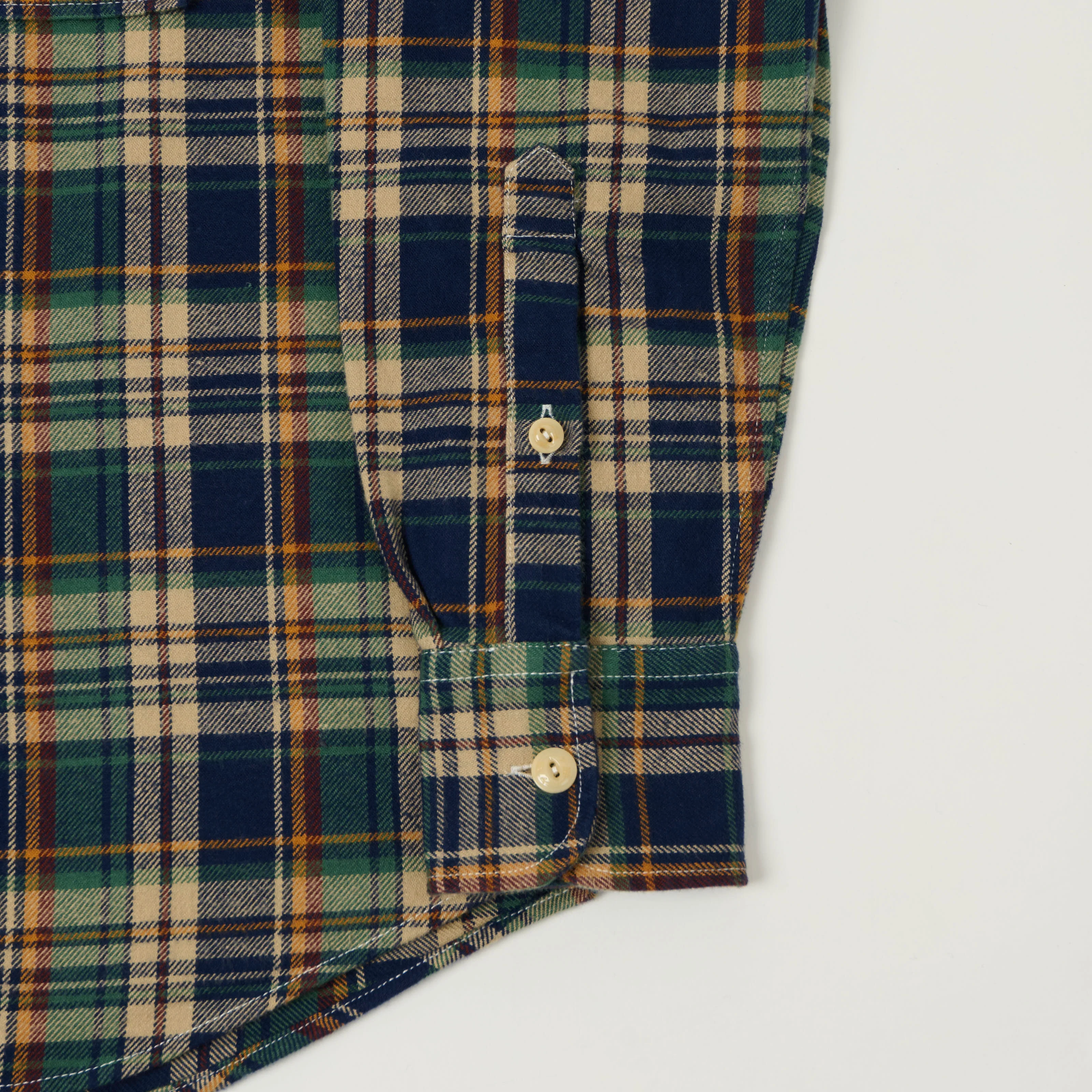 Drake's Brushed Flannel Plaid Work Shirt - Indigo - Image 3