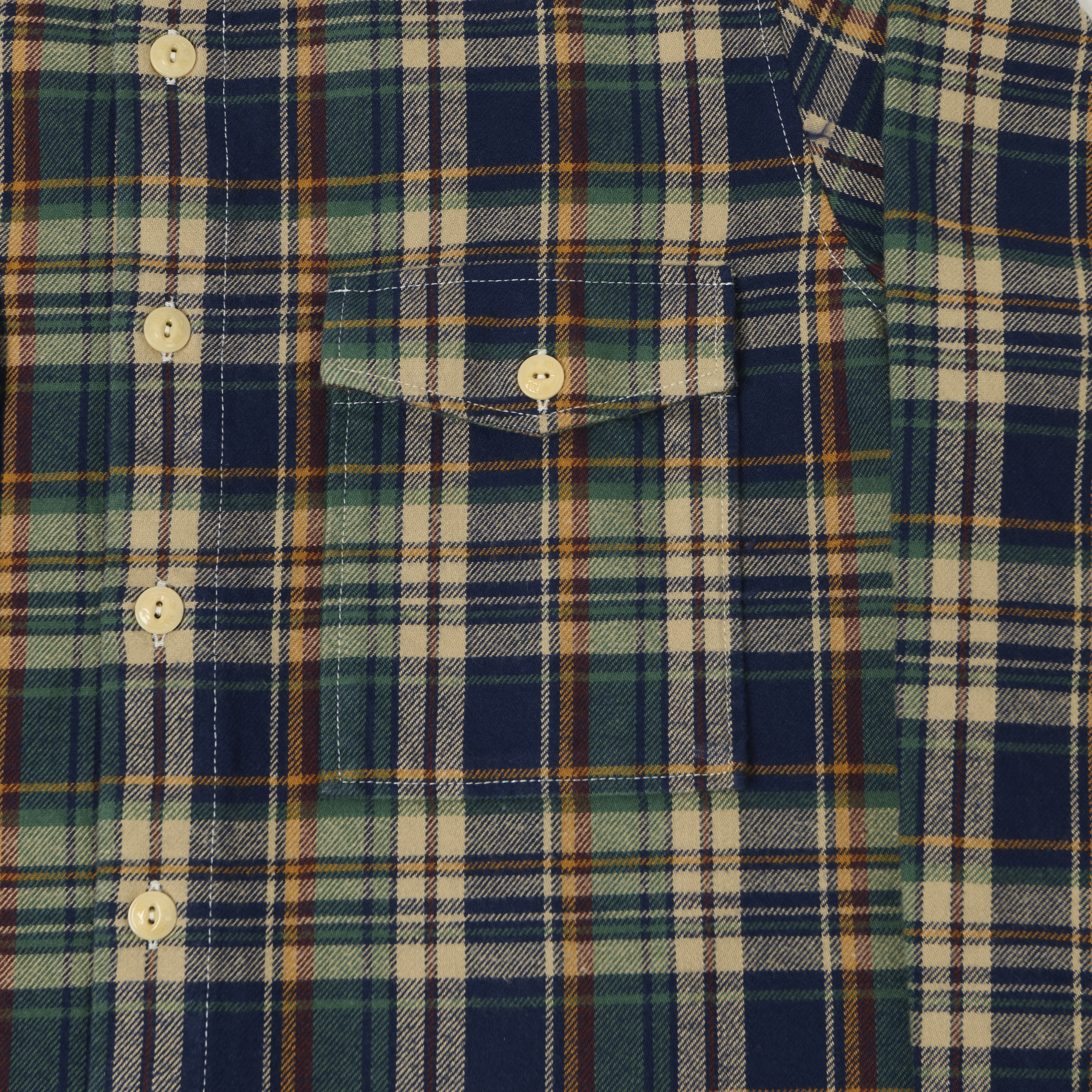 Drake's Brushed Flannel Plaid Work Shirt - Indigo - Image 4