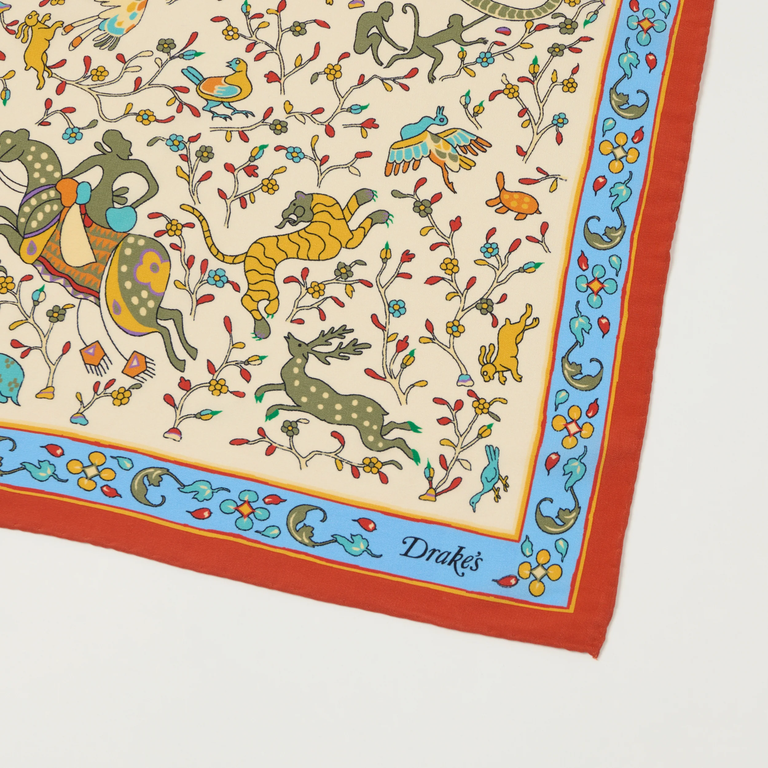 Drake's Floral 'Animals and Flowers' Silk Bandnana - Ecru - Image 2
