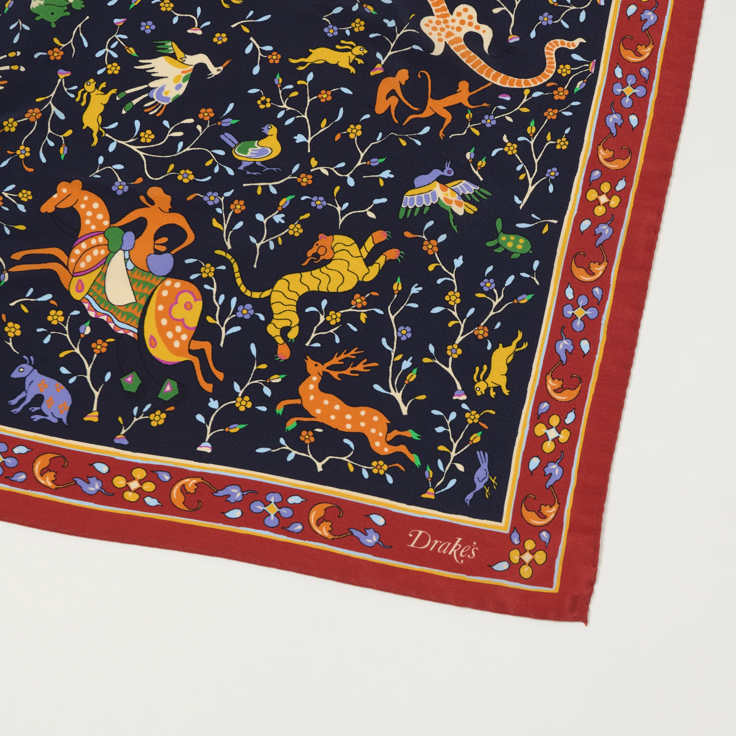 Drake's Floral 'Animals and Flowers' Silk Bandnana - Navy - Image 2