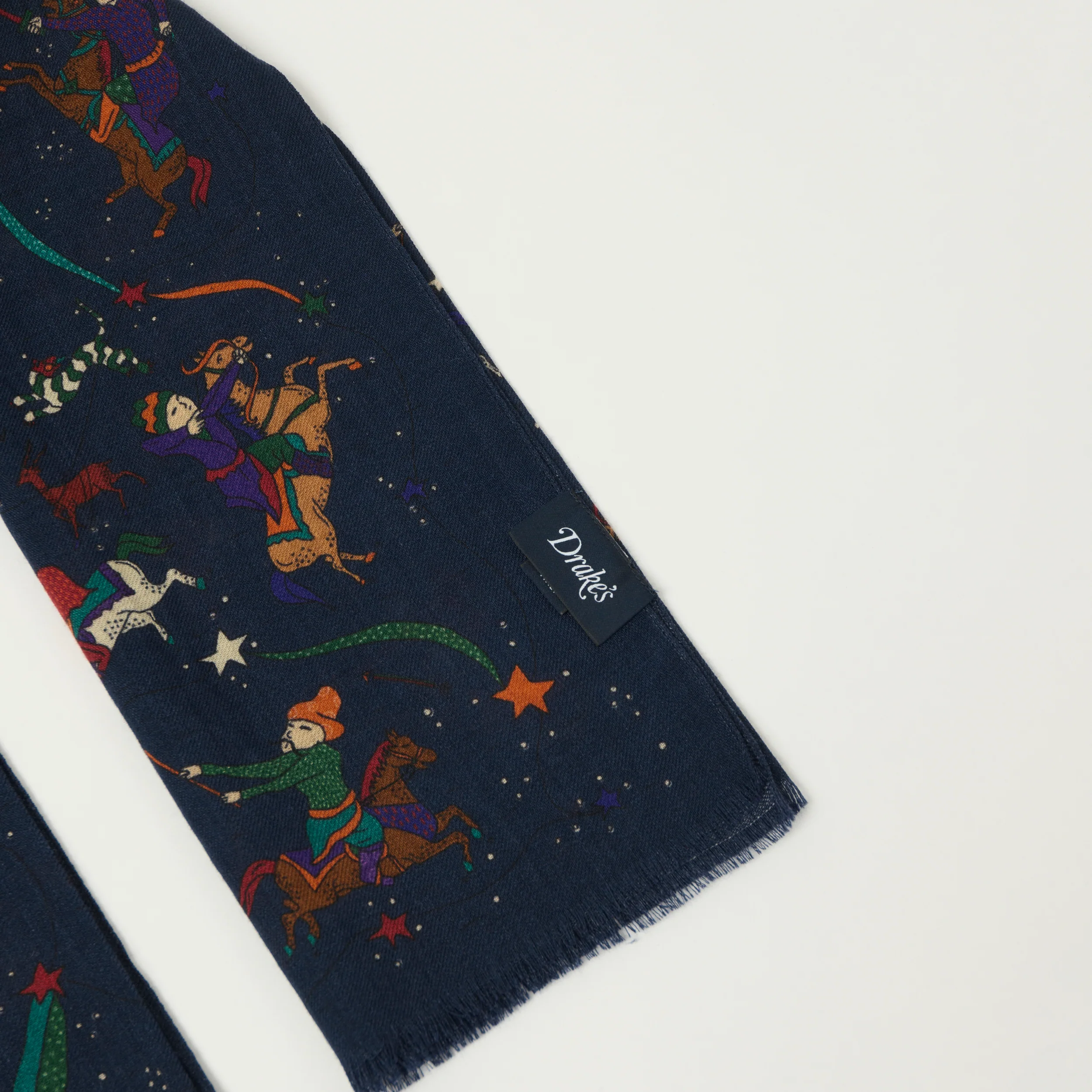Drake's 'Mughal and Stars' Wool/Silk Scarf - Navy - Image 2