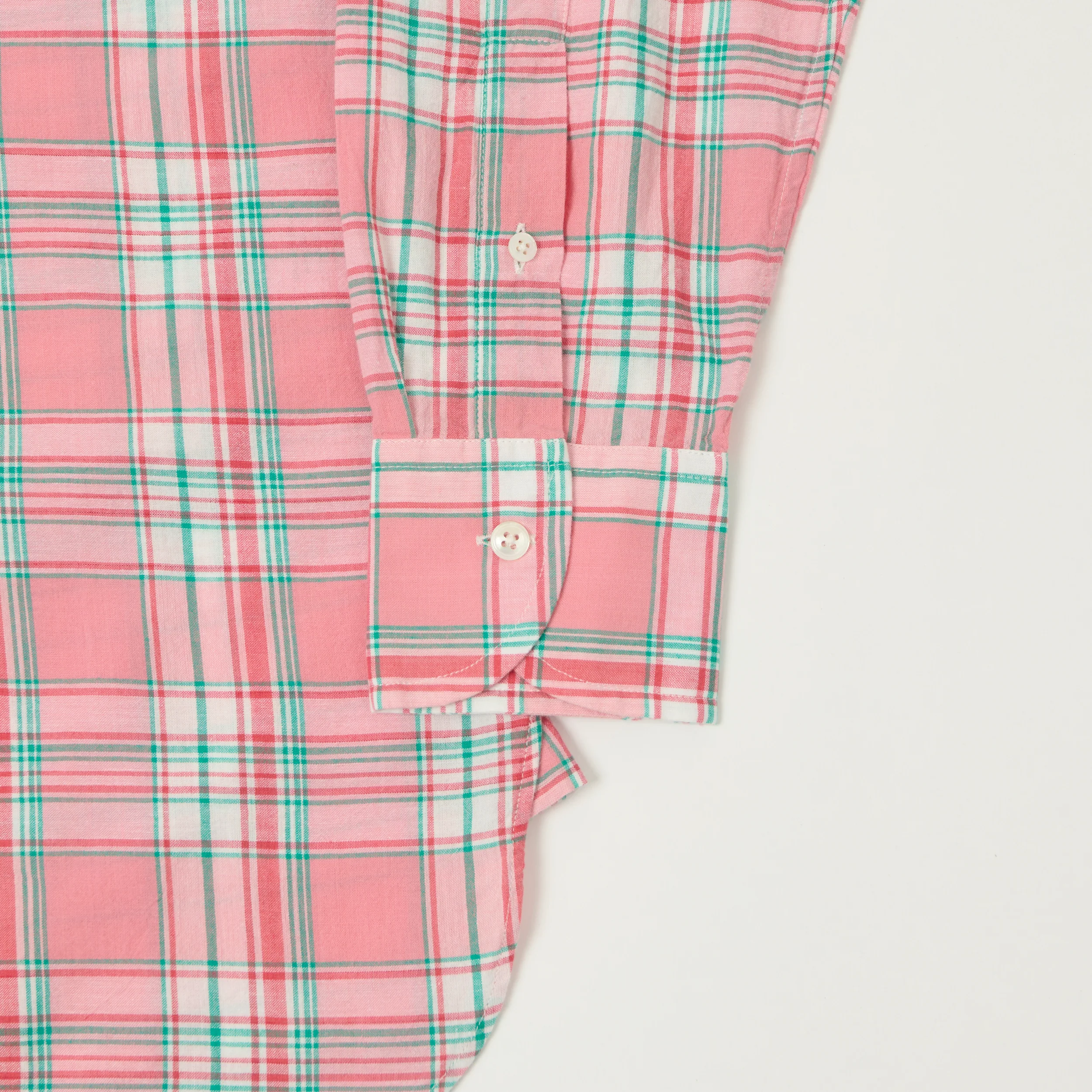 Drake's Button Madras Down Shirt - Pink/Green - Image 3