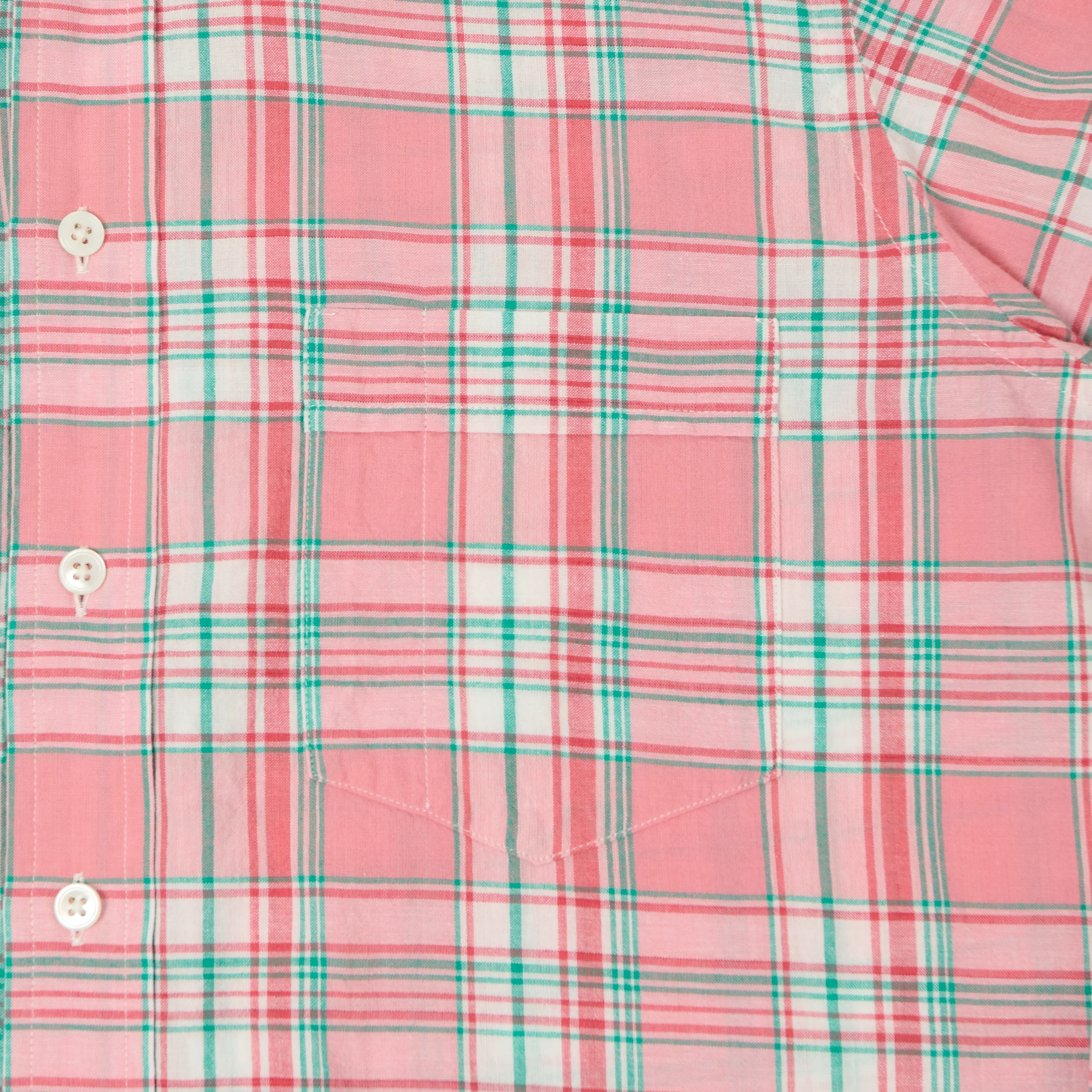Drake's Button Madras Down Shirt - Pink/Green - Image 4