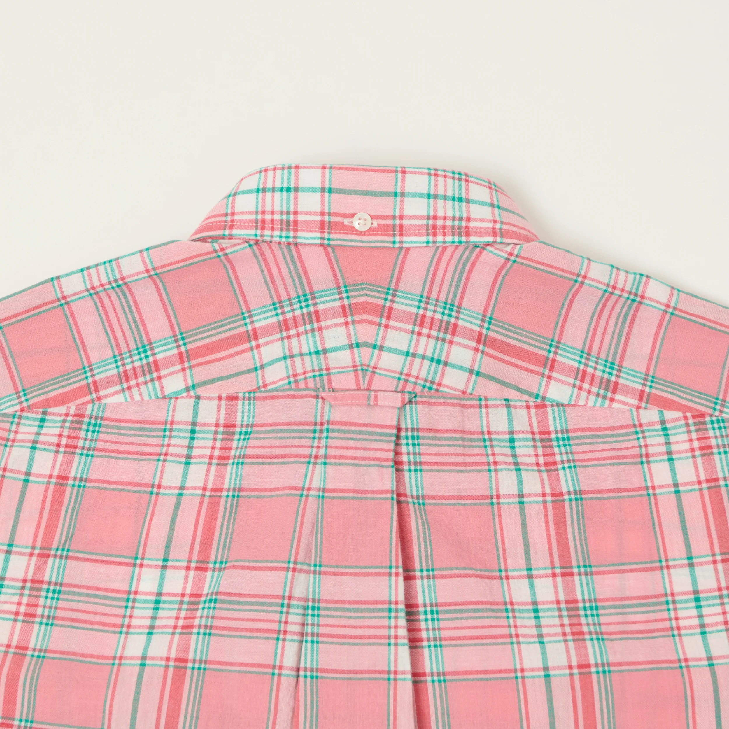 Drake's Button Madras Down Shirt - Pink/Green - Image 6