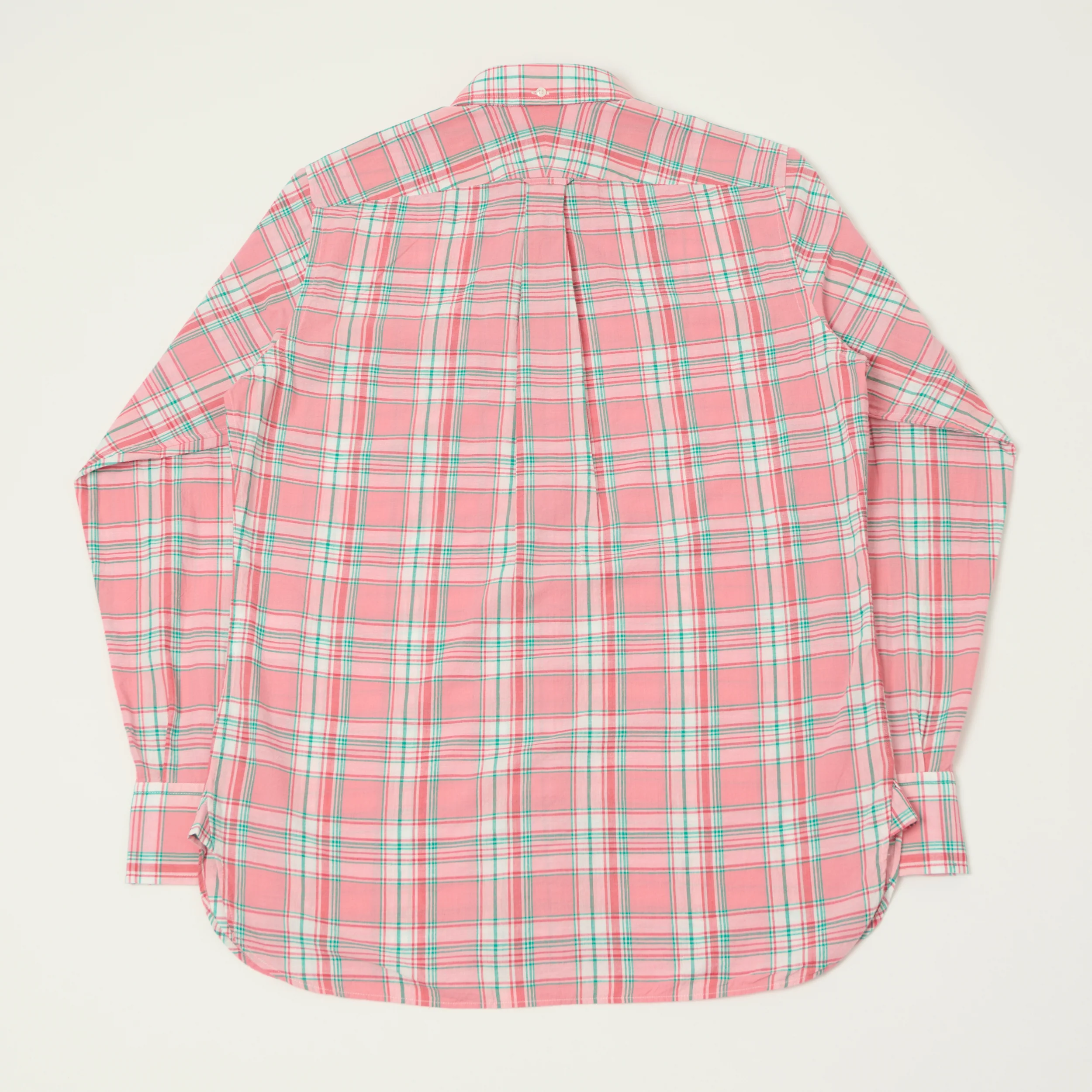 Drake's Button Madras Down Shirt - Pink/Green - Image 7