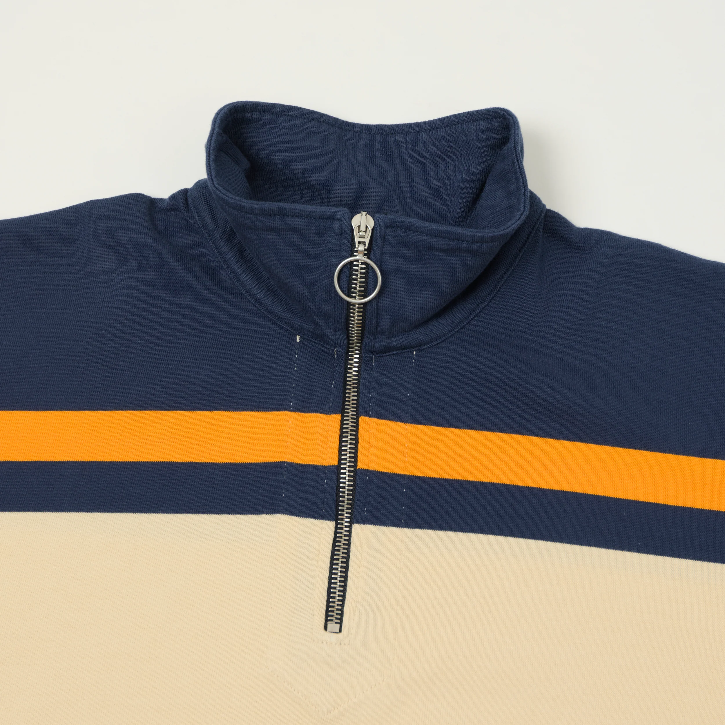 Drake's Stripe Quarter Zip Rugby Shirt - Ecru/Navy/Yellow - Image 4