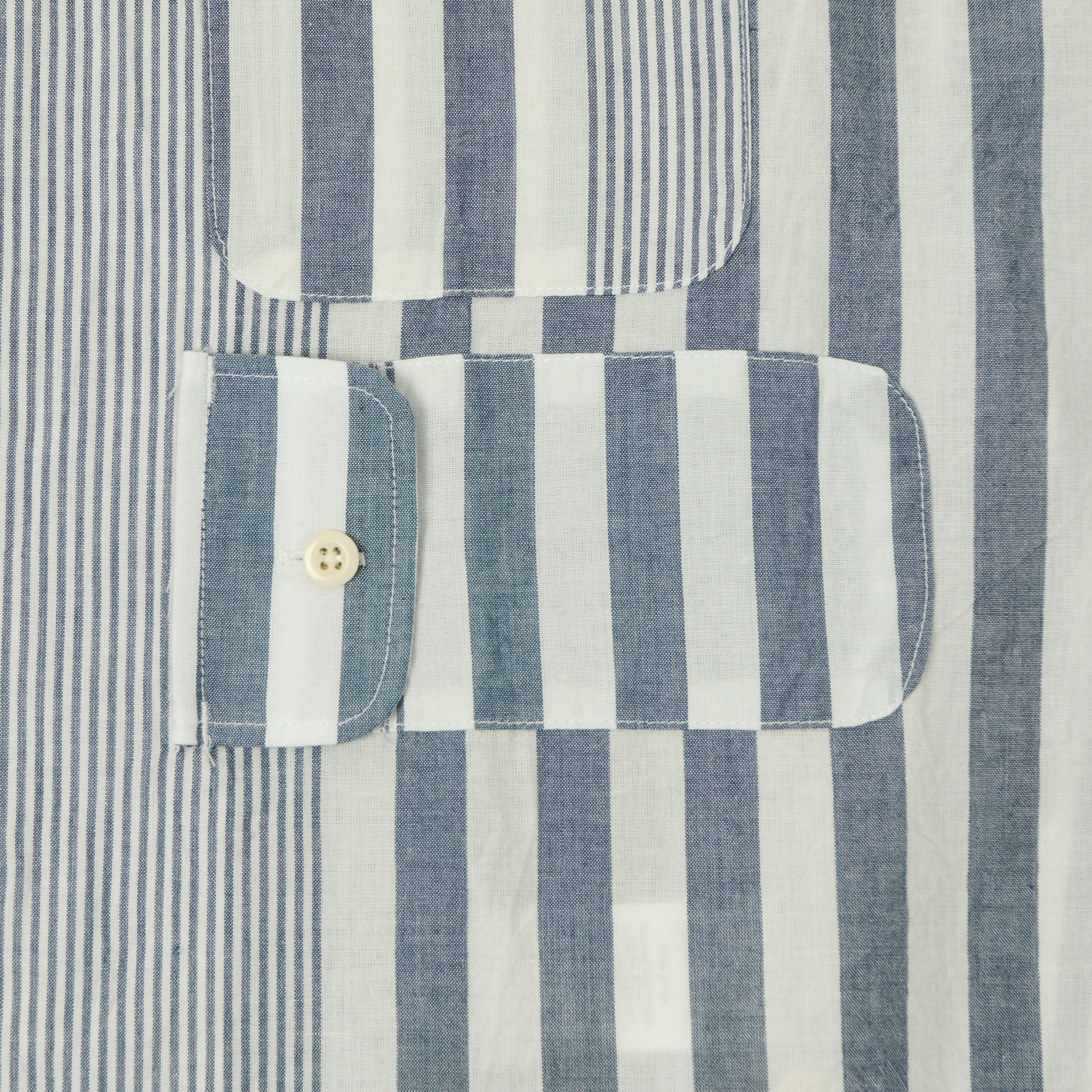 Engineered Garments Striped Chambray Bowling Shirt - Blue/White - Image 6