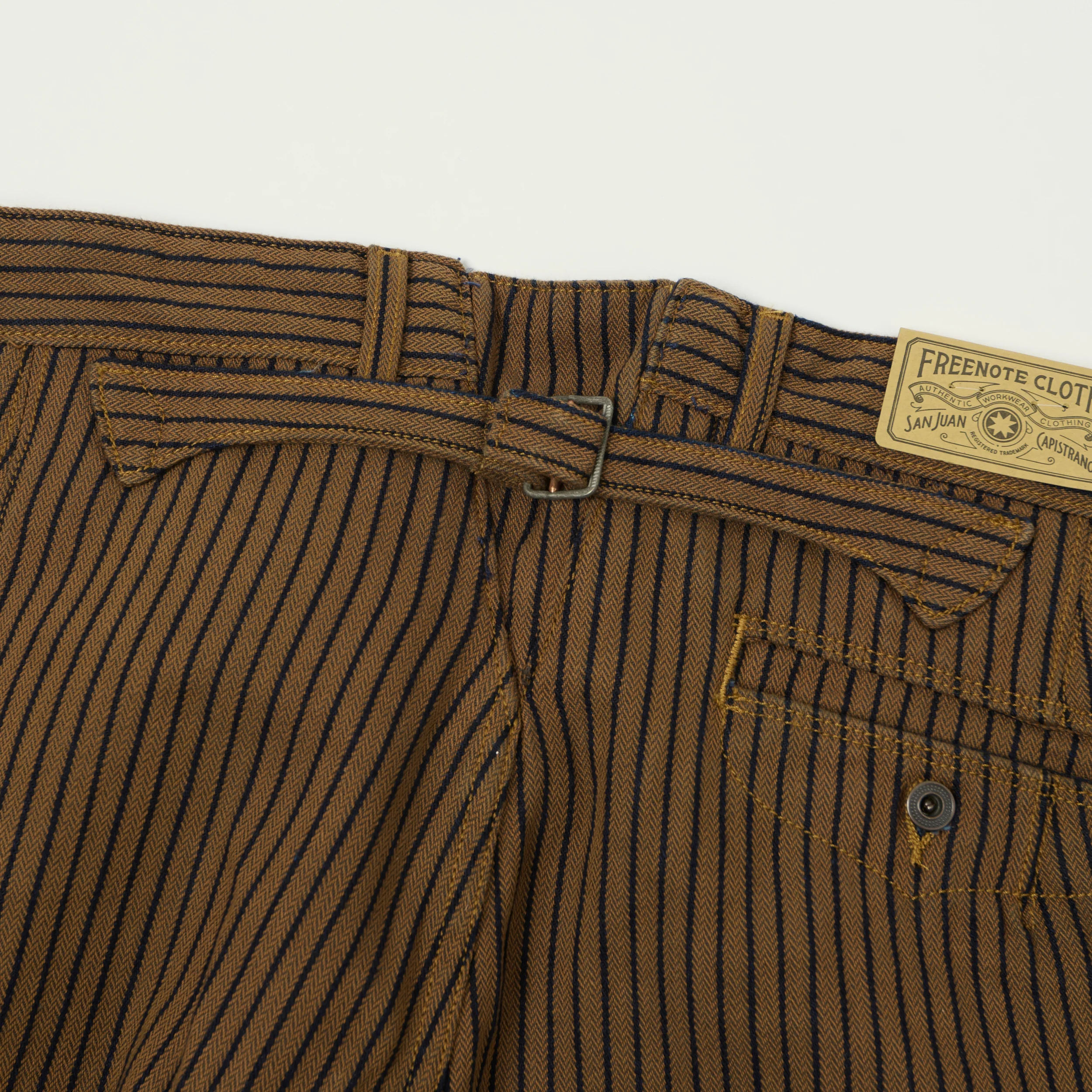 Freenote Cloth Pinstripe Herringbone Dobby Trousers - Brown - Image 5