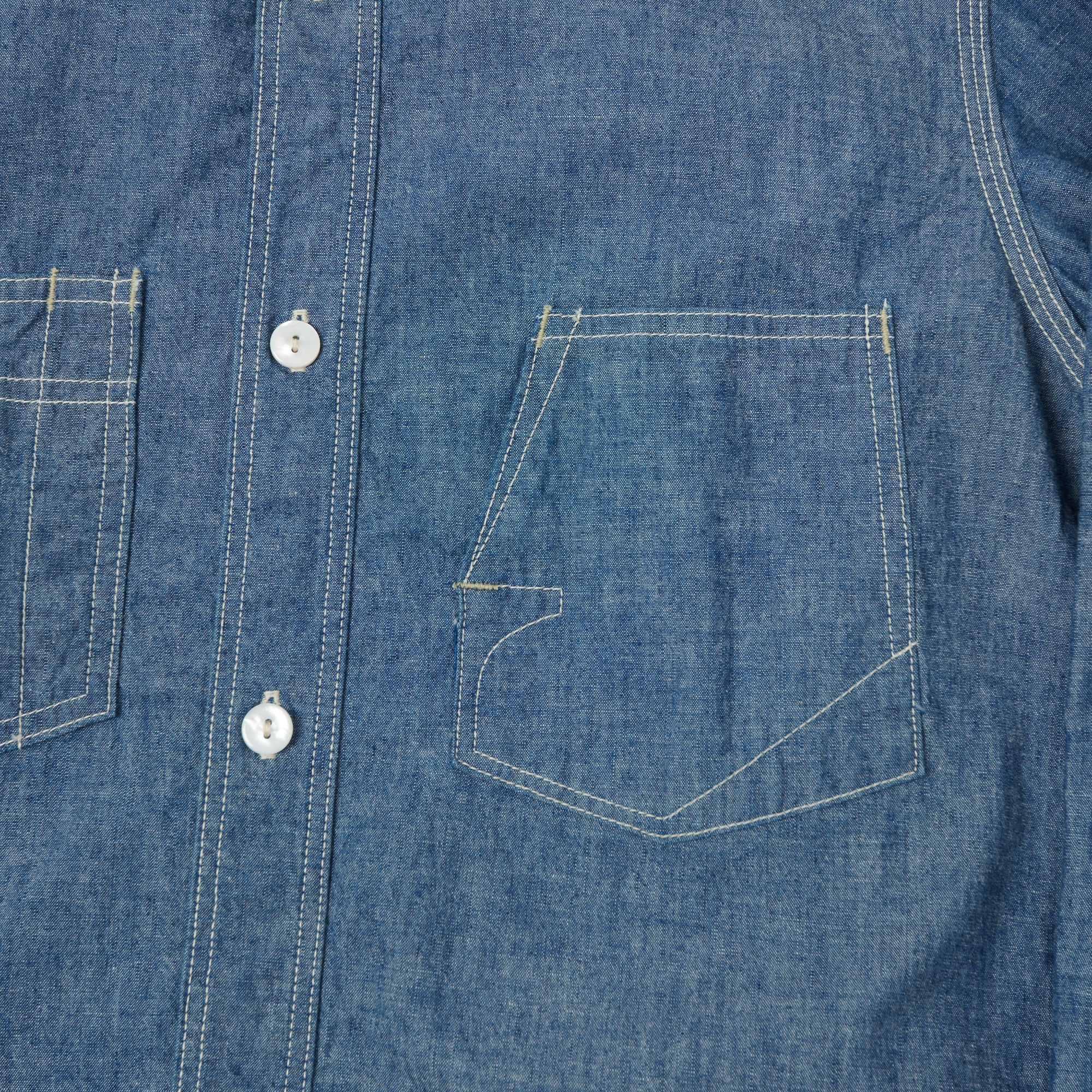 Freewheelers & Co Ironalls Long Sleeve Work Shirt - Indigo Chambray - Image 6