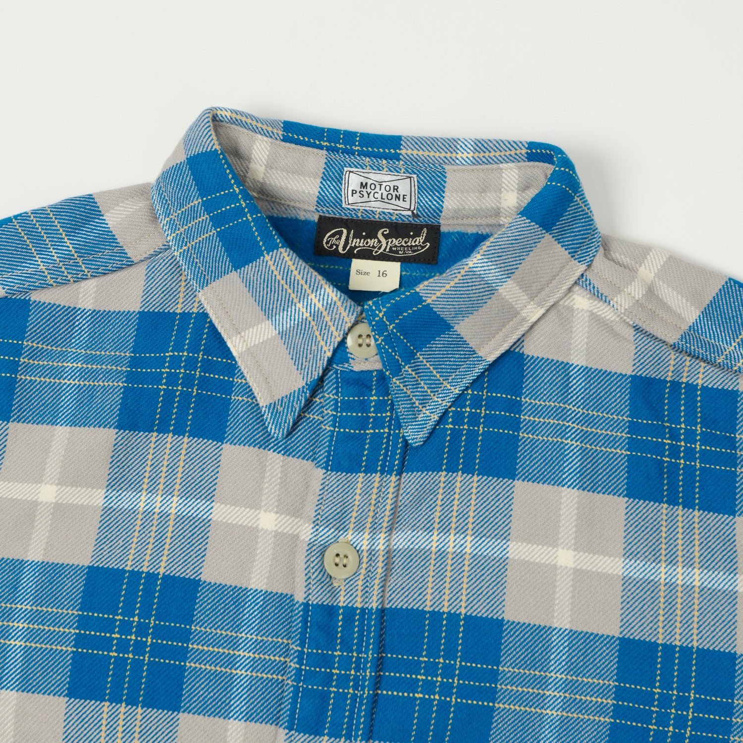 Freewheelers & Co Motor Psyclone 'Nomad' Plaid Work Shirt - Venetian Blue/Grey - Image 2
