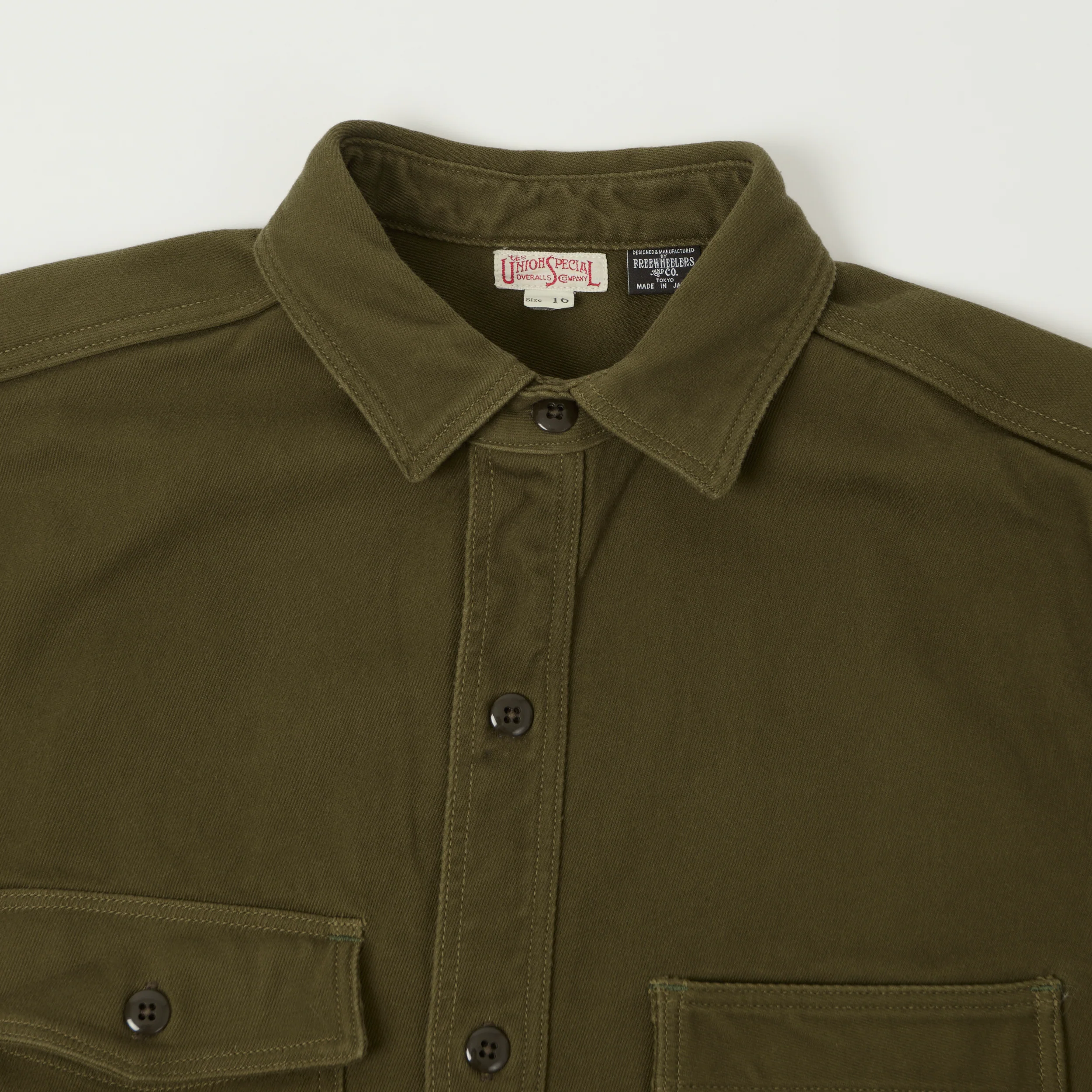 Freewheelers & Co Union Special Overalls 'Gemsa' Work Shirt - Khaki Olive - Image 2