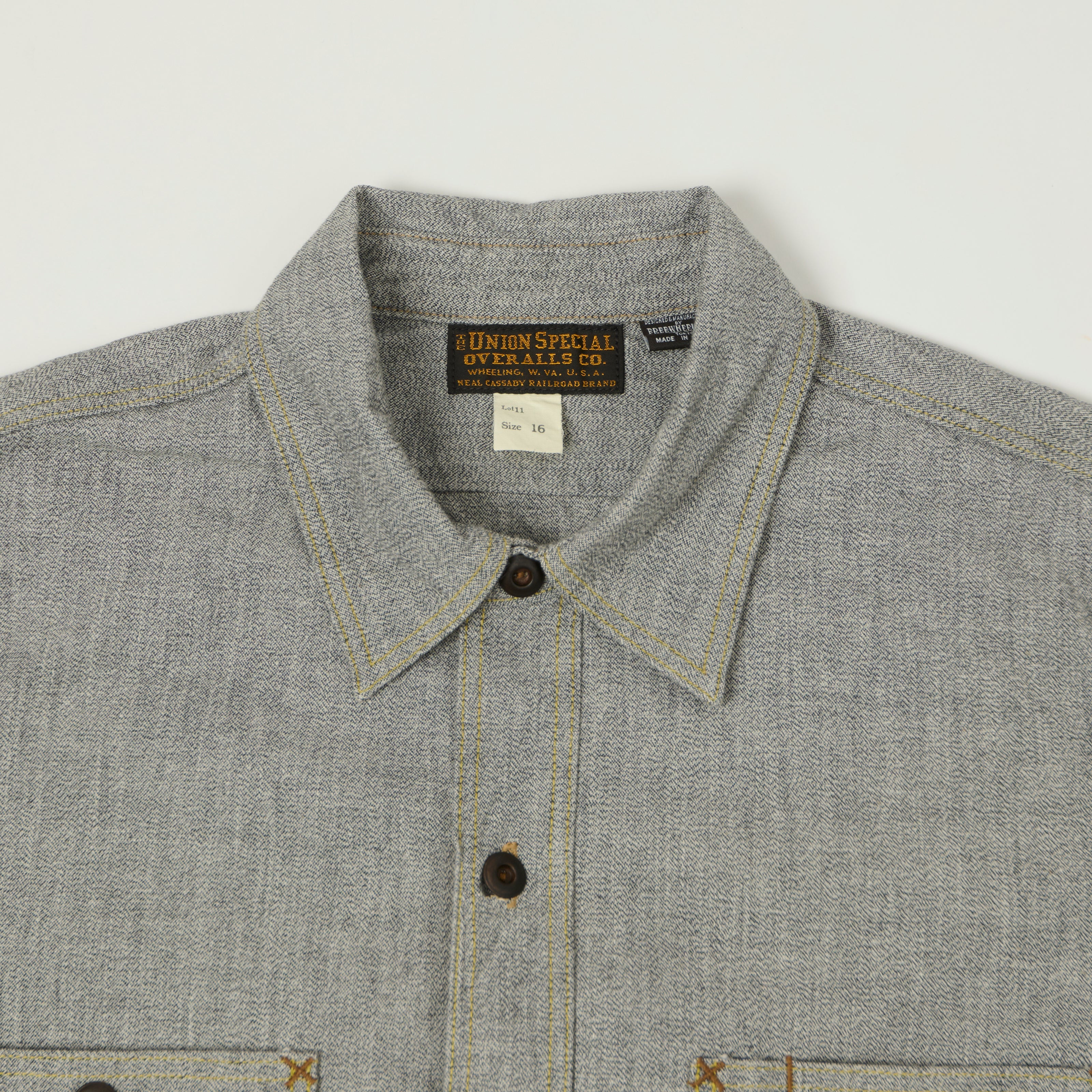 Freewheelers & Co Union Special Overalls 'Neal' Chambray Shirt - White Pepper - Image 2