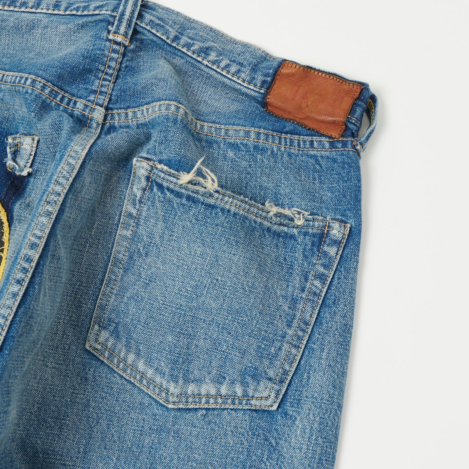 FULLCOUNT 0105HA Patched 13.7oz Wide Straight Jean - 'Dartford' Wash - Image 3