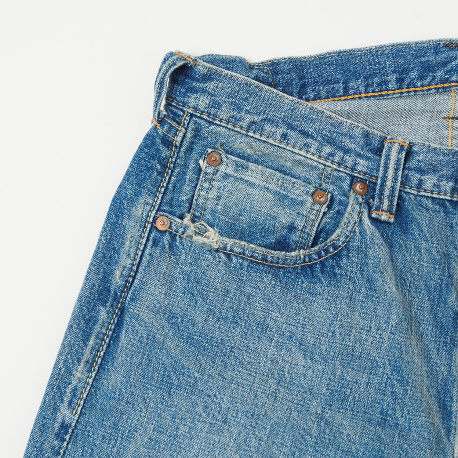 FULLCOUNT 0105HA Patched 13.7oz Wide Straight Jean - 'Dartford' Wash - Image 4