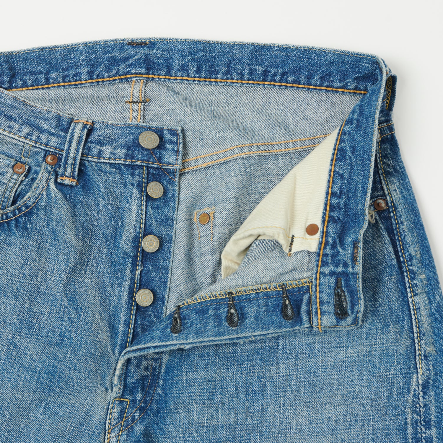 FULLCOUNT 0105HA Patched 13.7oz Wide Straight Jean - 'Dartford' Wash - Image 5