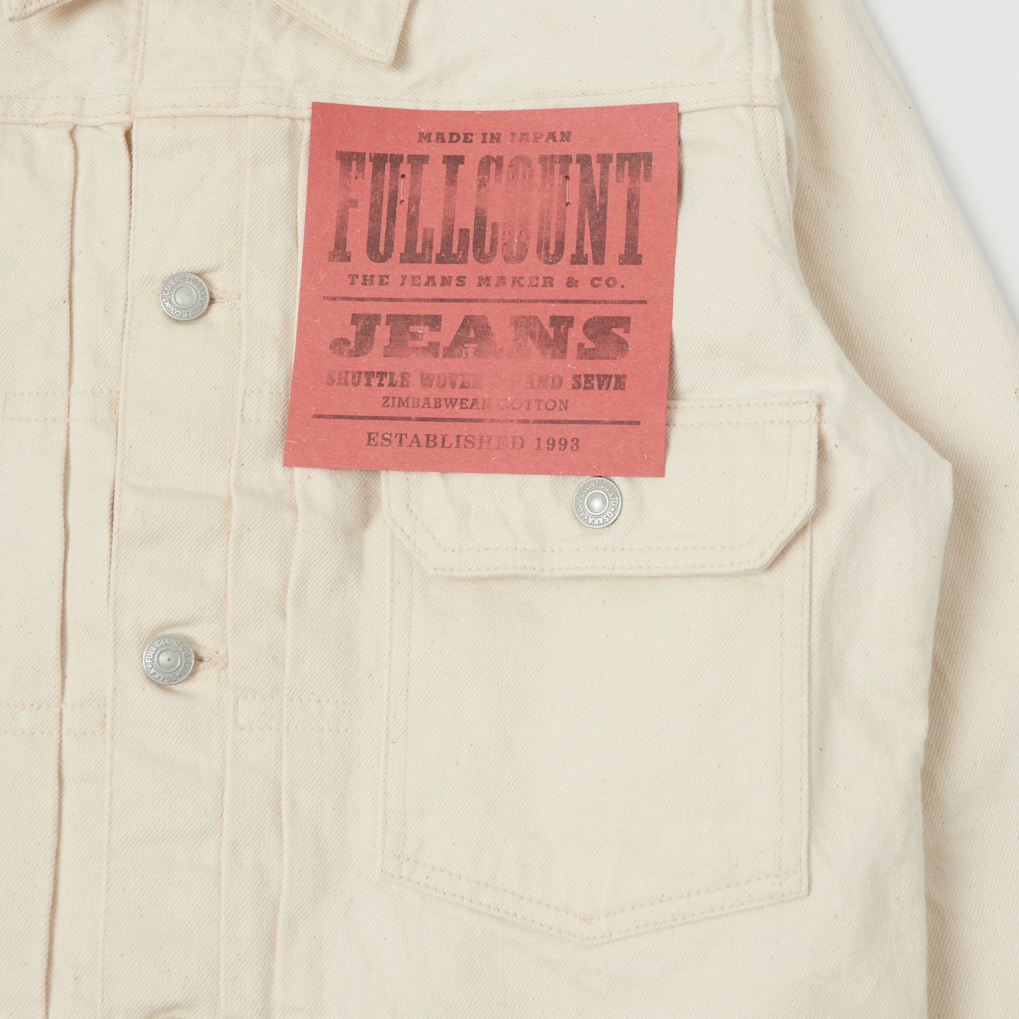 FULLCOUNT 2107 13.75oz Type I Denim Jacket - Ecru One Wash - Image 3